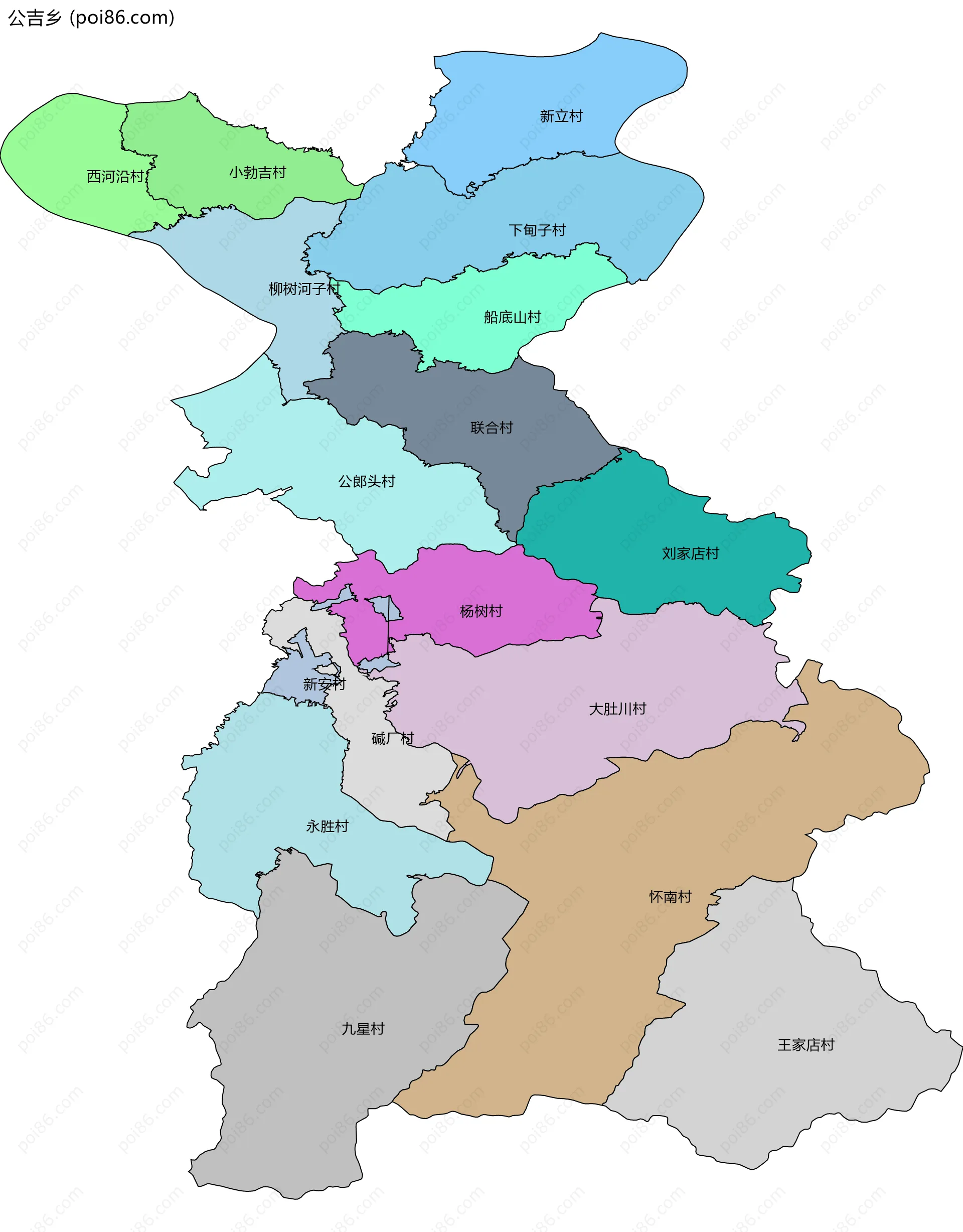 公吉乡边界地图(五级行政区划)