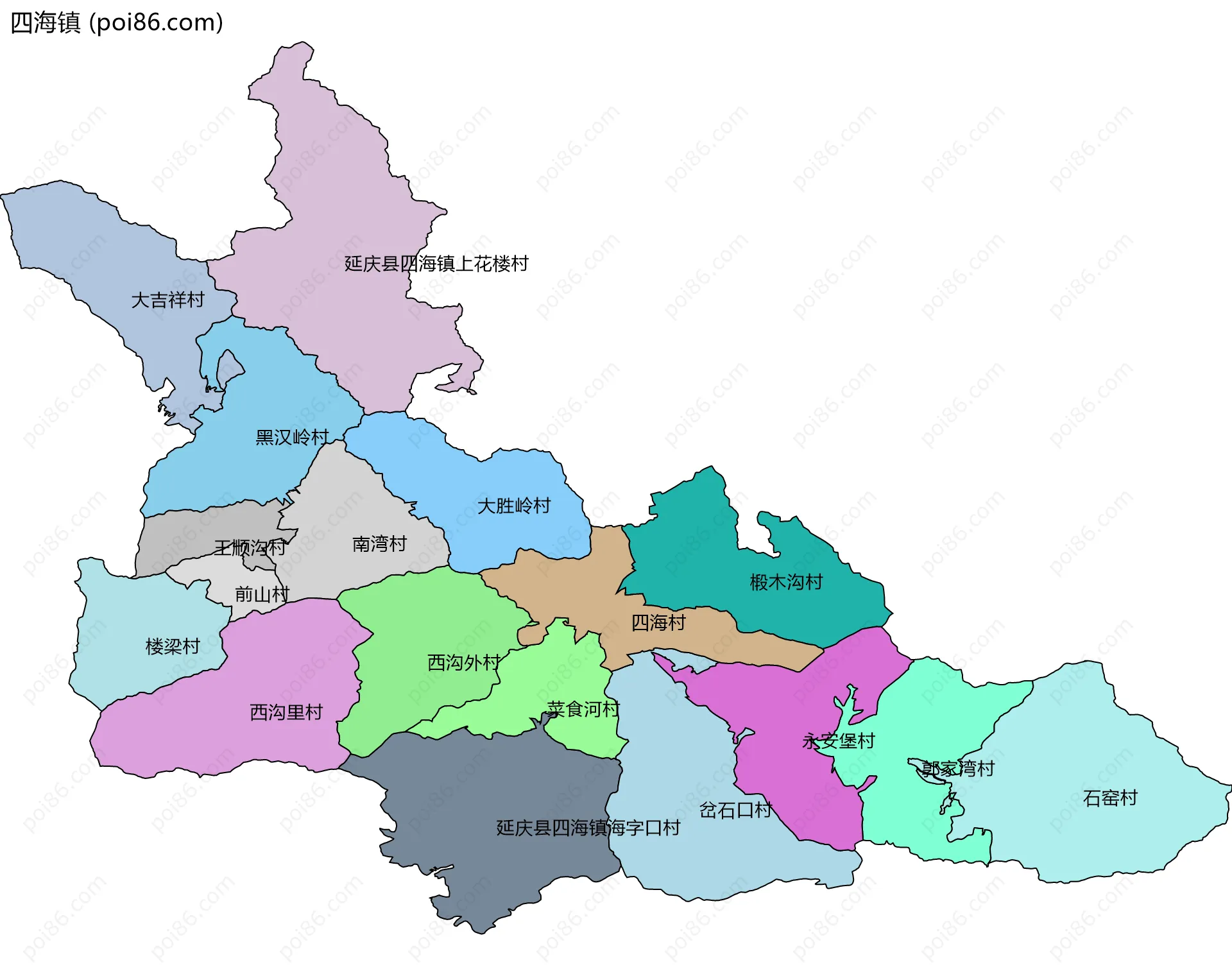 四海镇边界地图(五级行政区划)