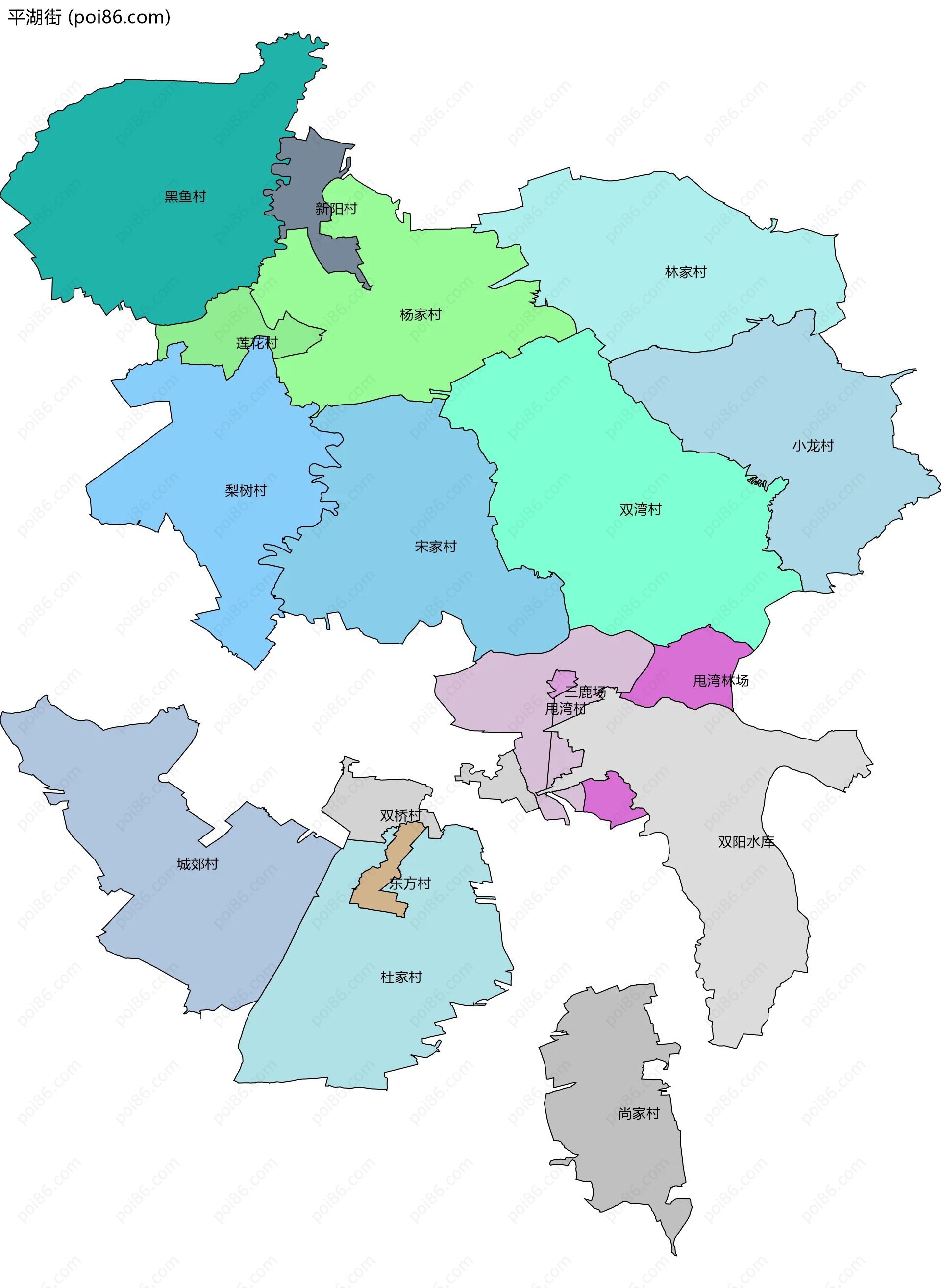 平湖街边界地图(五级行政区划)