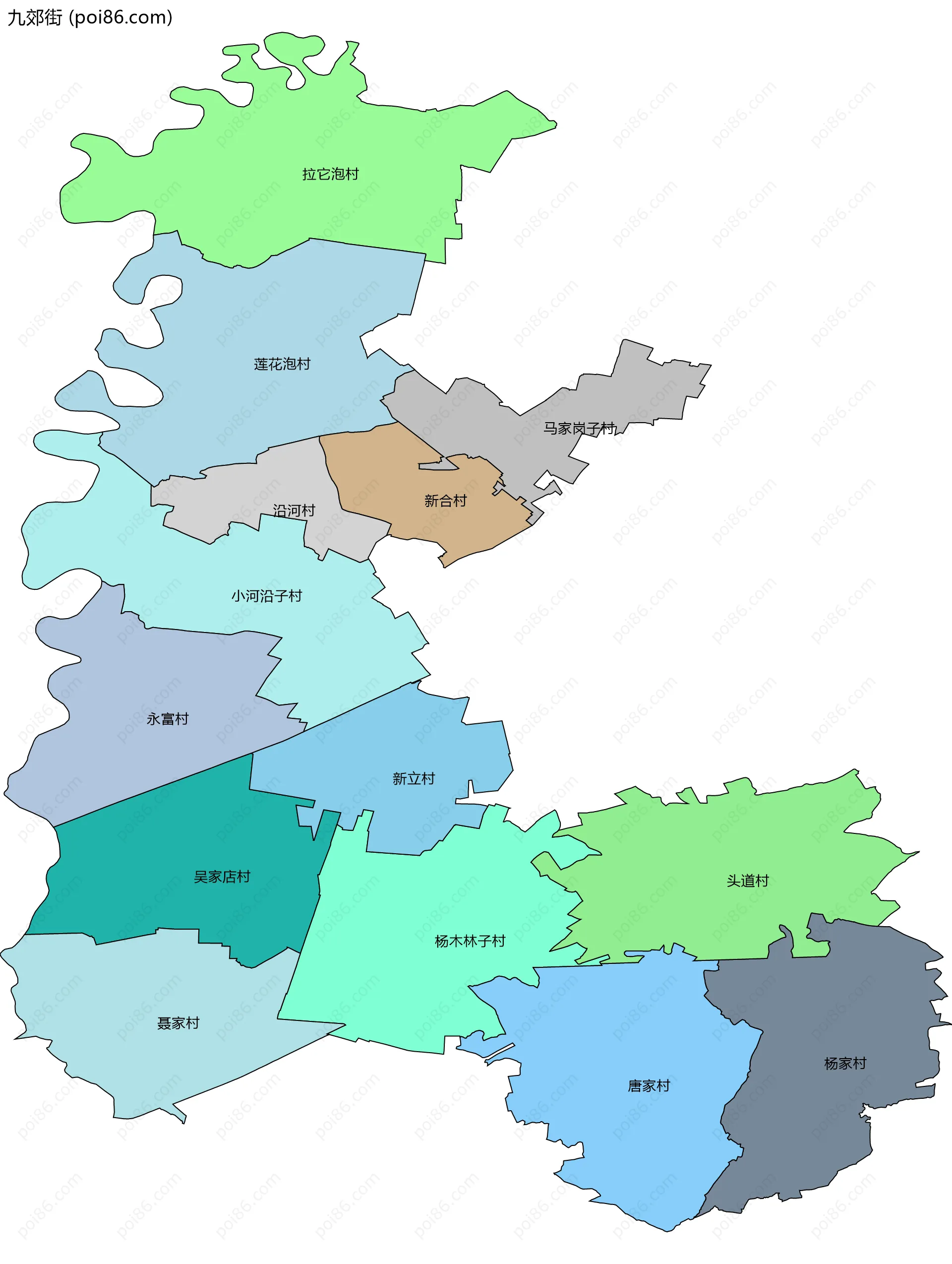 九郊街边界地图(五级行政区划)