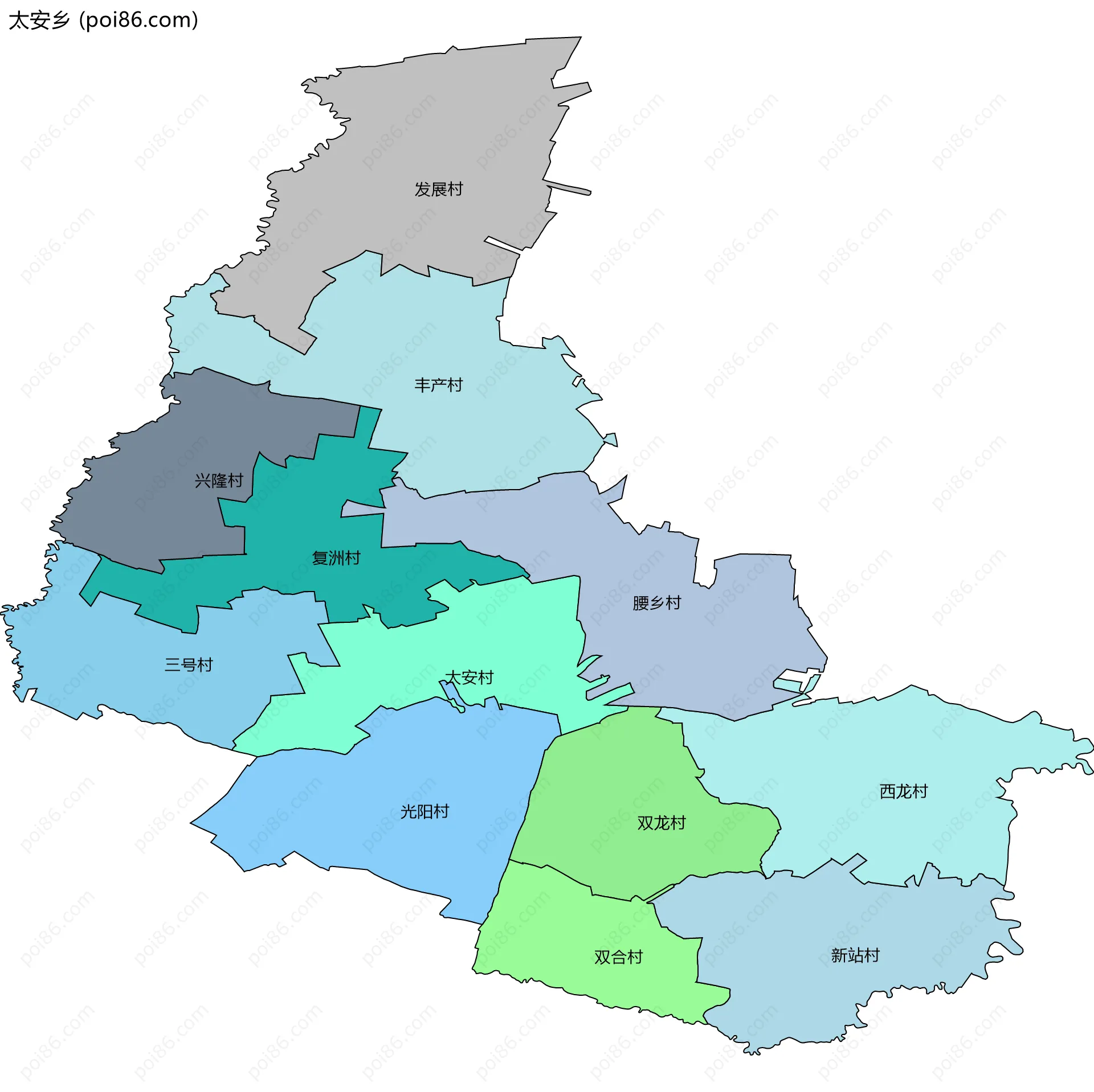 太安乡边界地图(五级行政区划)