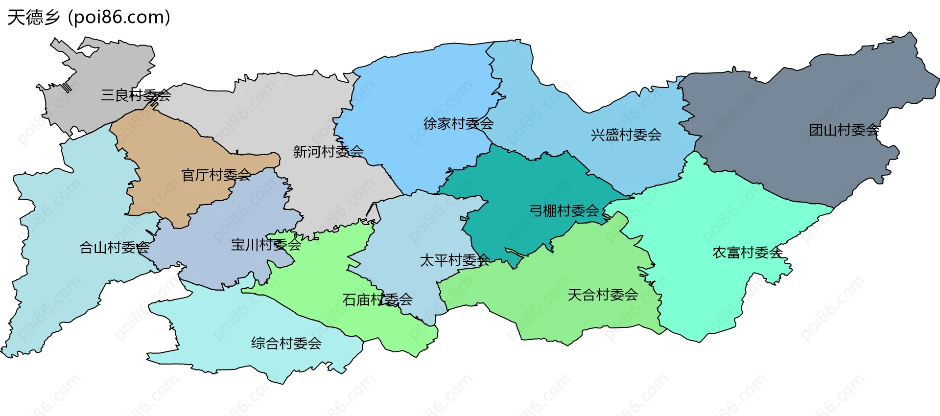 天德乡边界地图(五级行政区划)