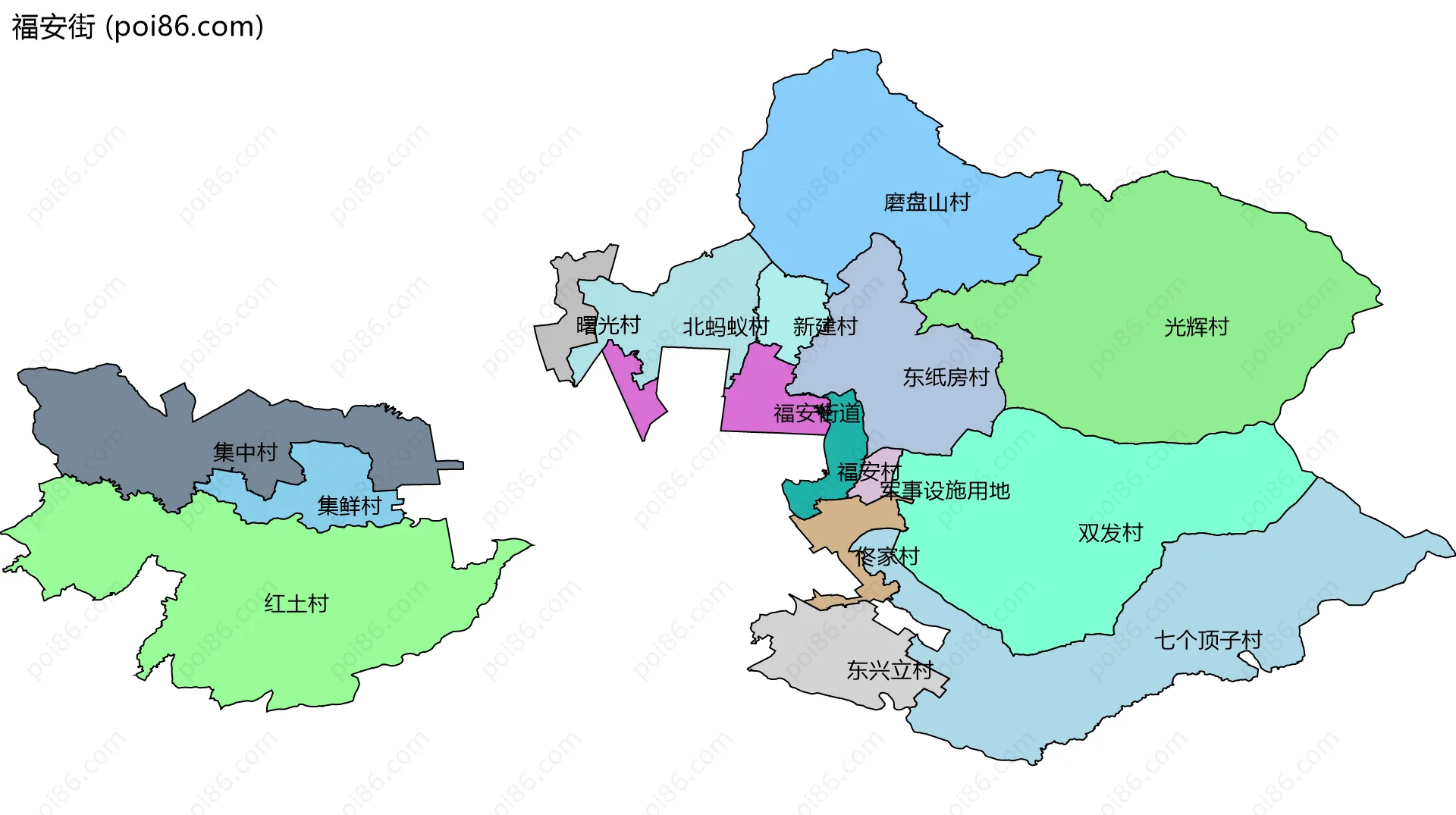 福安街边界地图(五级行政区划)