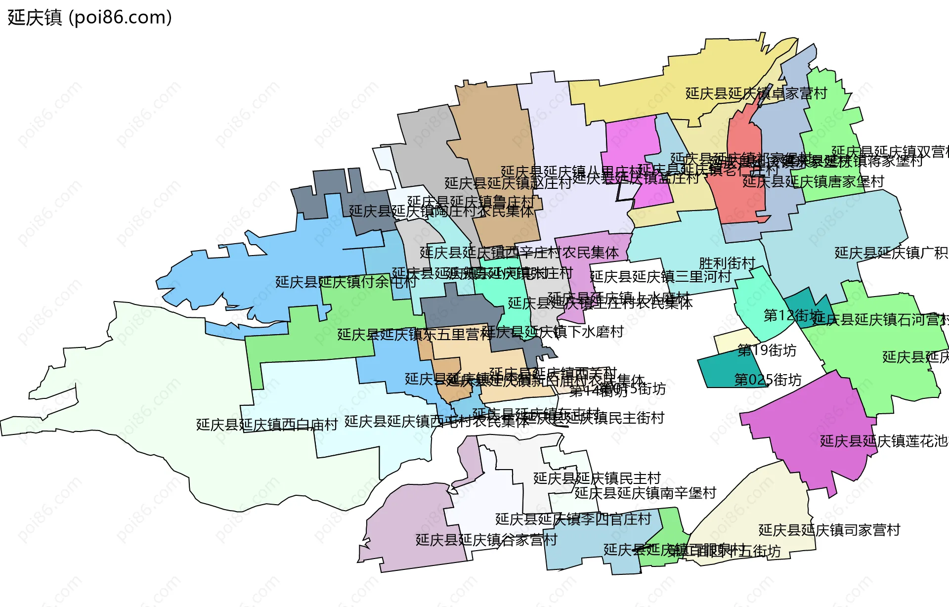 延庆镇边界地图(五级行政区划)