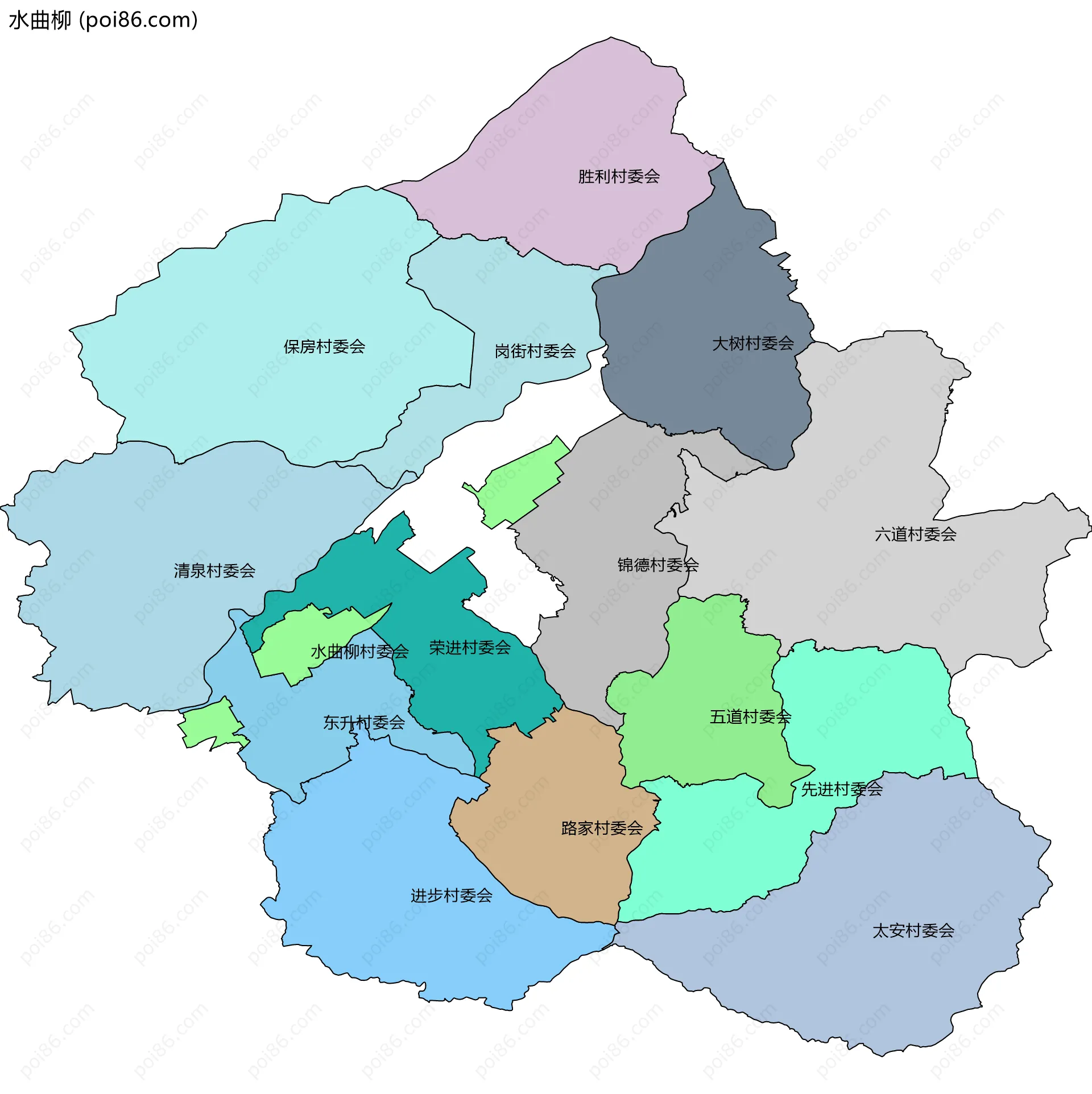 水曲柳边界地图(五级行政区划)