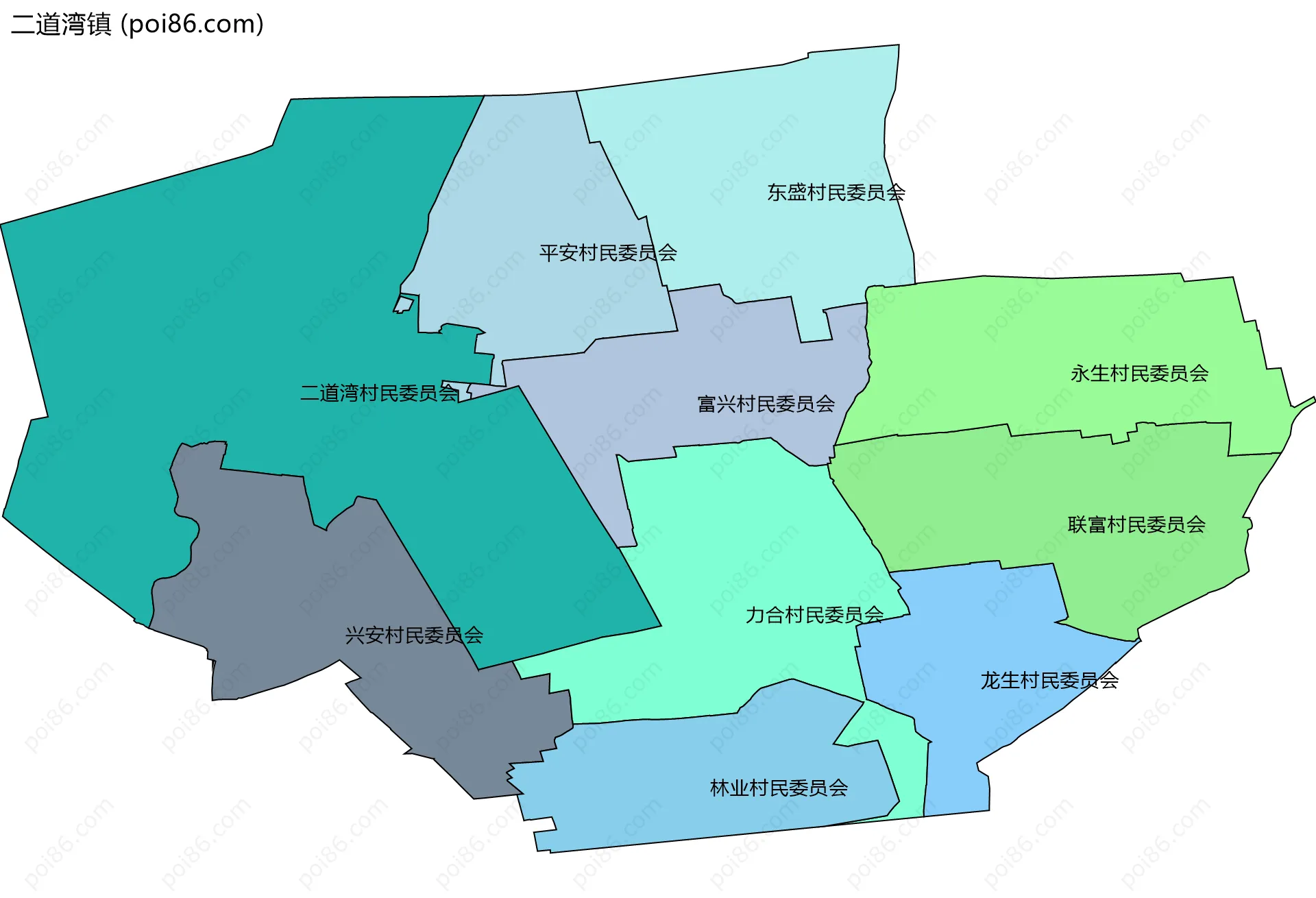 二道湾镇边界地图(五级行政区划)