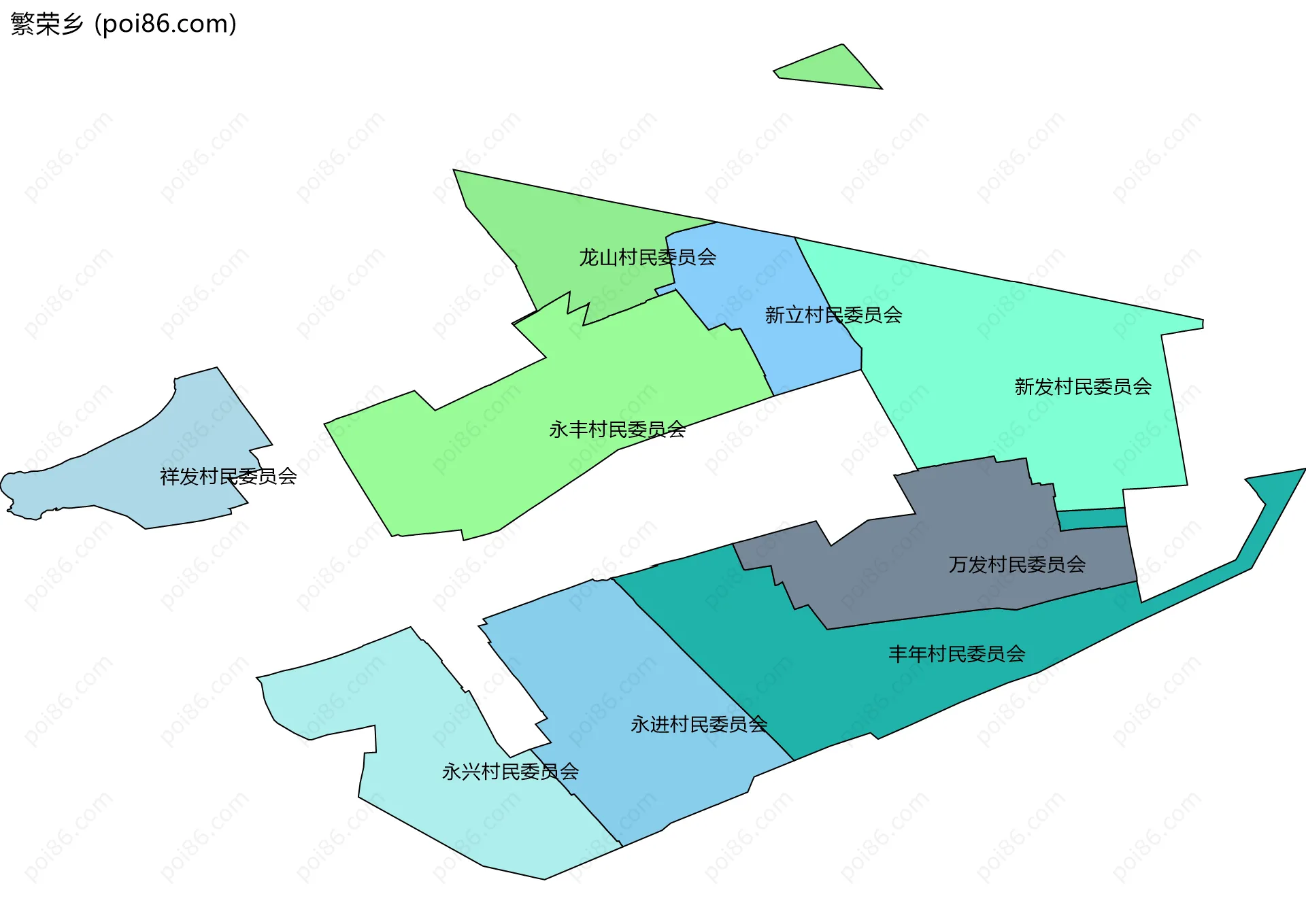 繁荣乡边界地图(五级行政区划)
