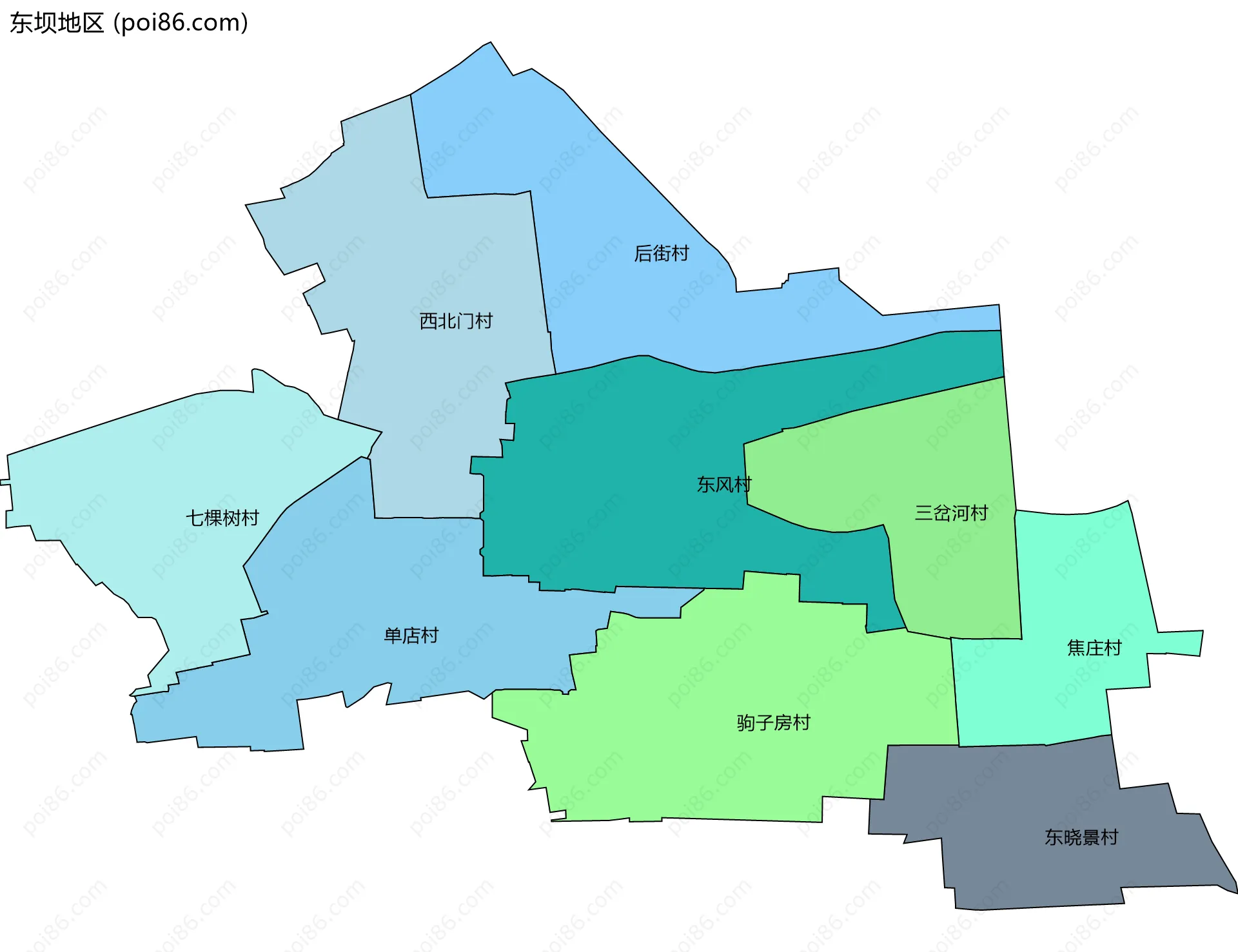东坝地区边界地图(五级行政区划)