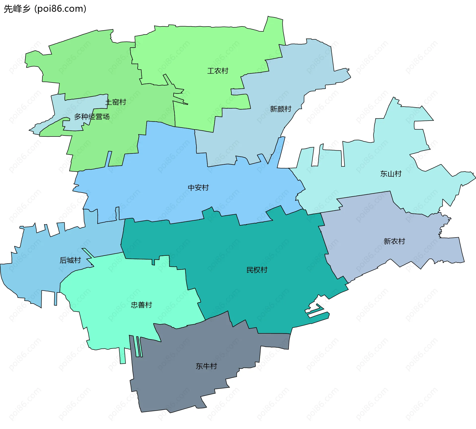 先峰乡边界地图(五级行政区划)