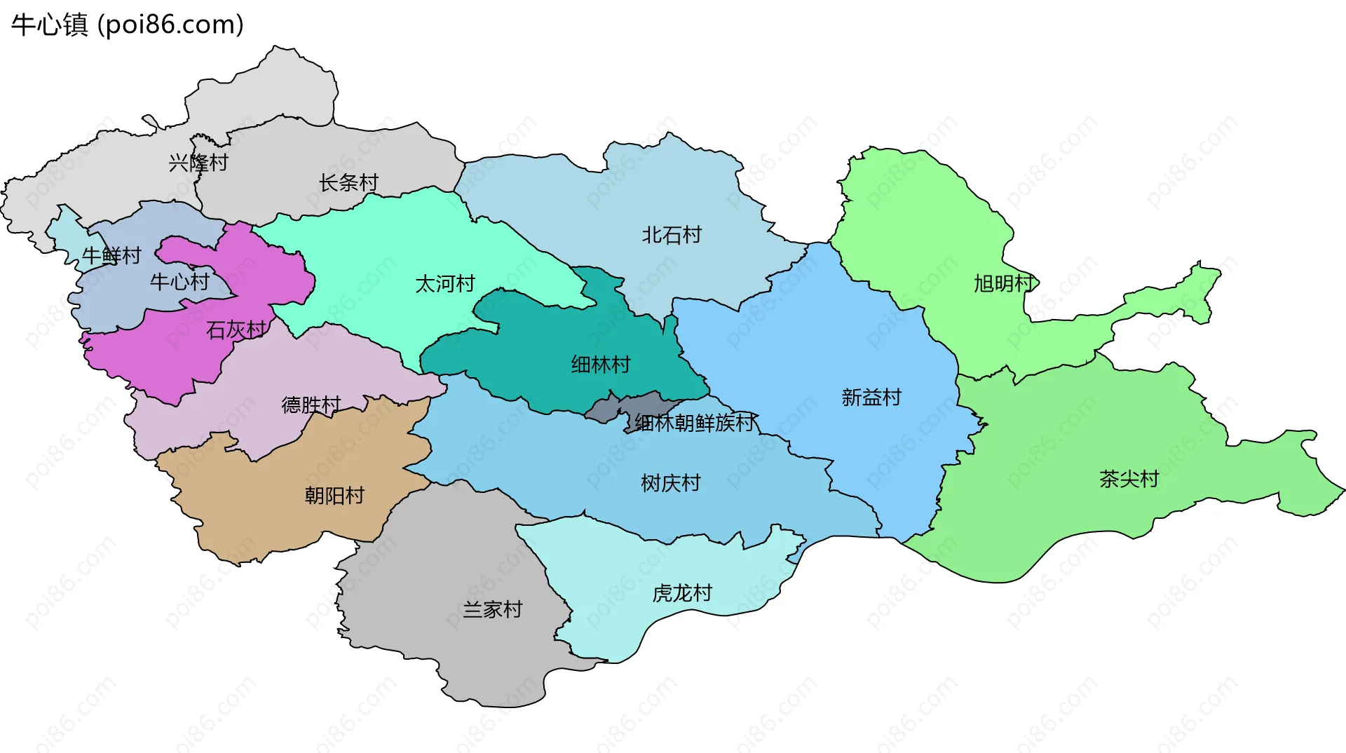 牛心镇边界地图(五级行政区划)