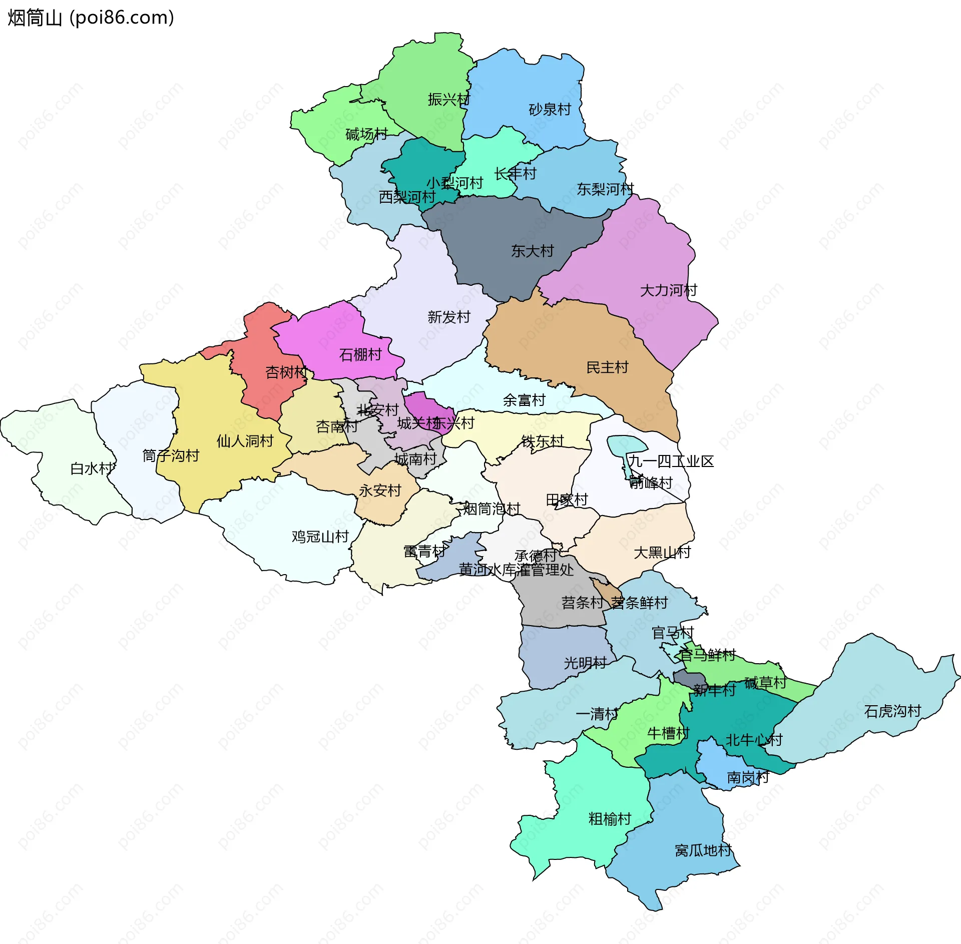 烟筒山边界地图(五级行政区划)