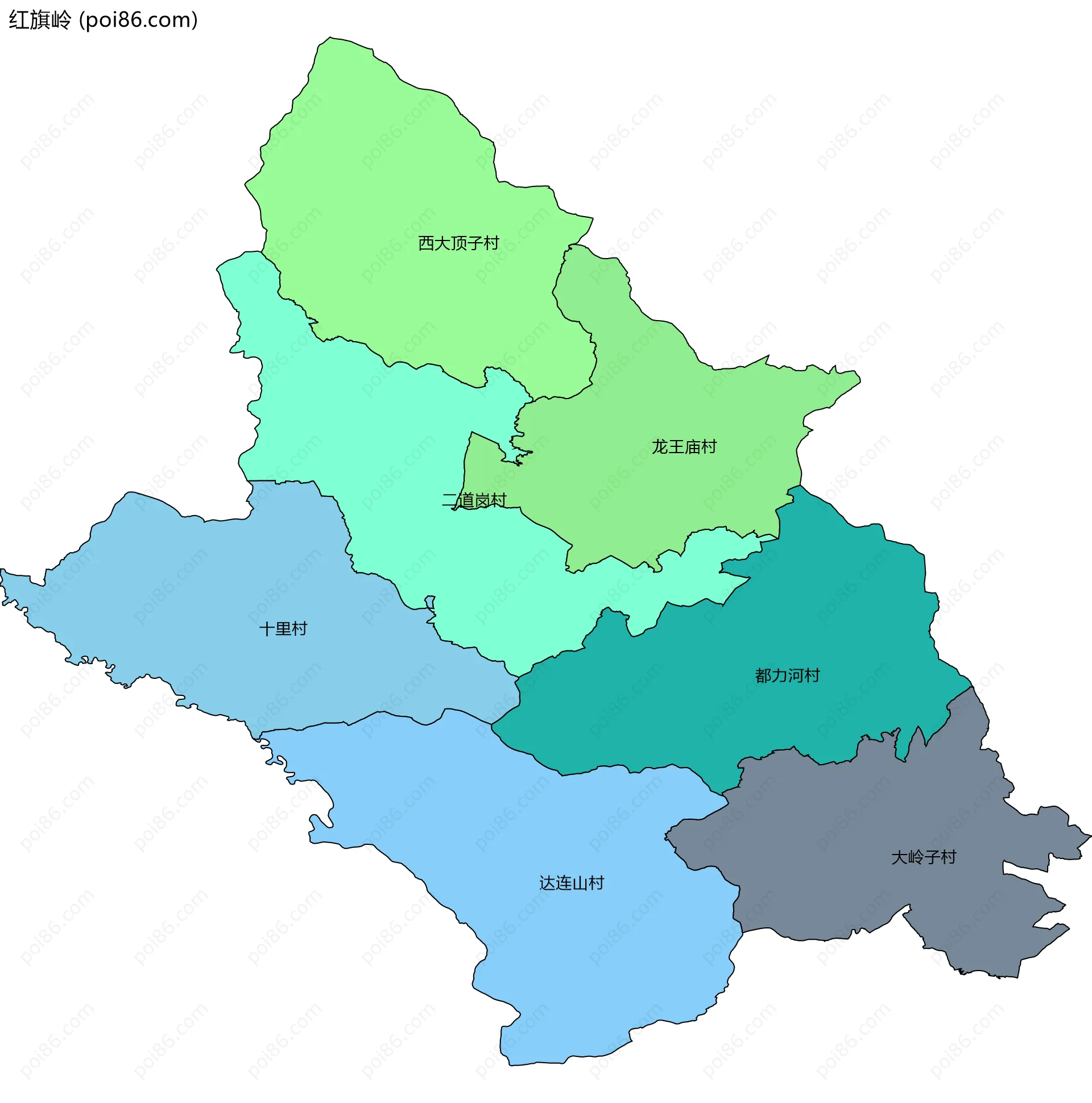 红旗岭边界地图(五级行政区划)