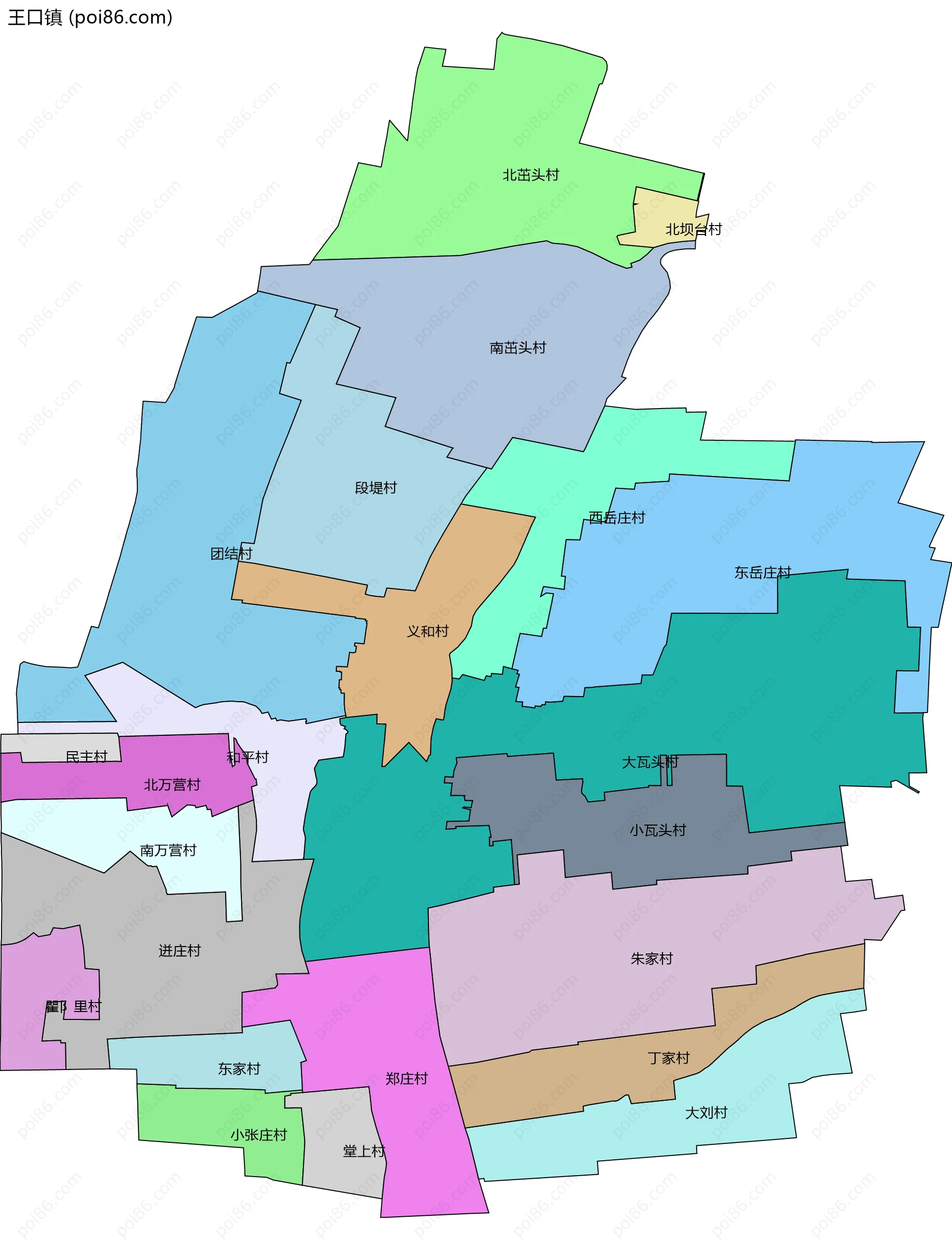 王口镇边界地图(五级行政区划)