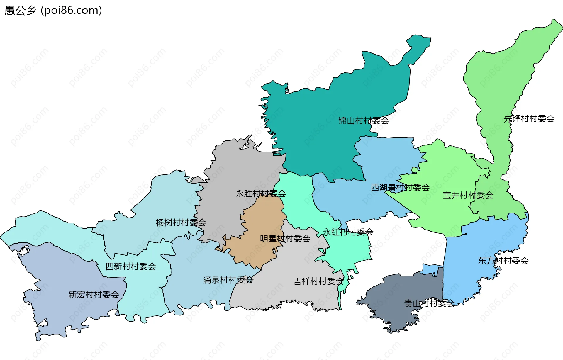 愚公乡边界地图(五级行政区划)