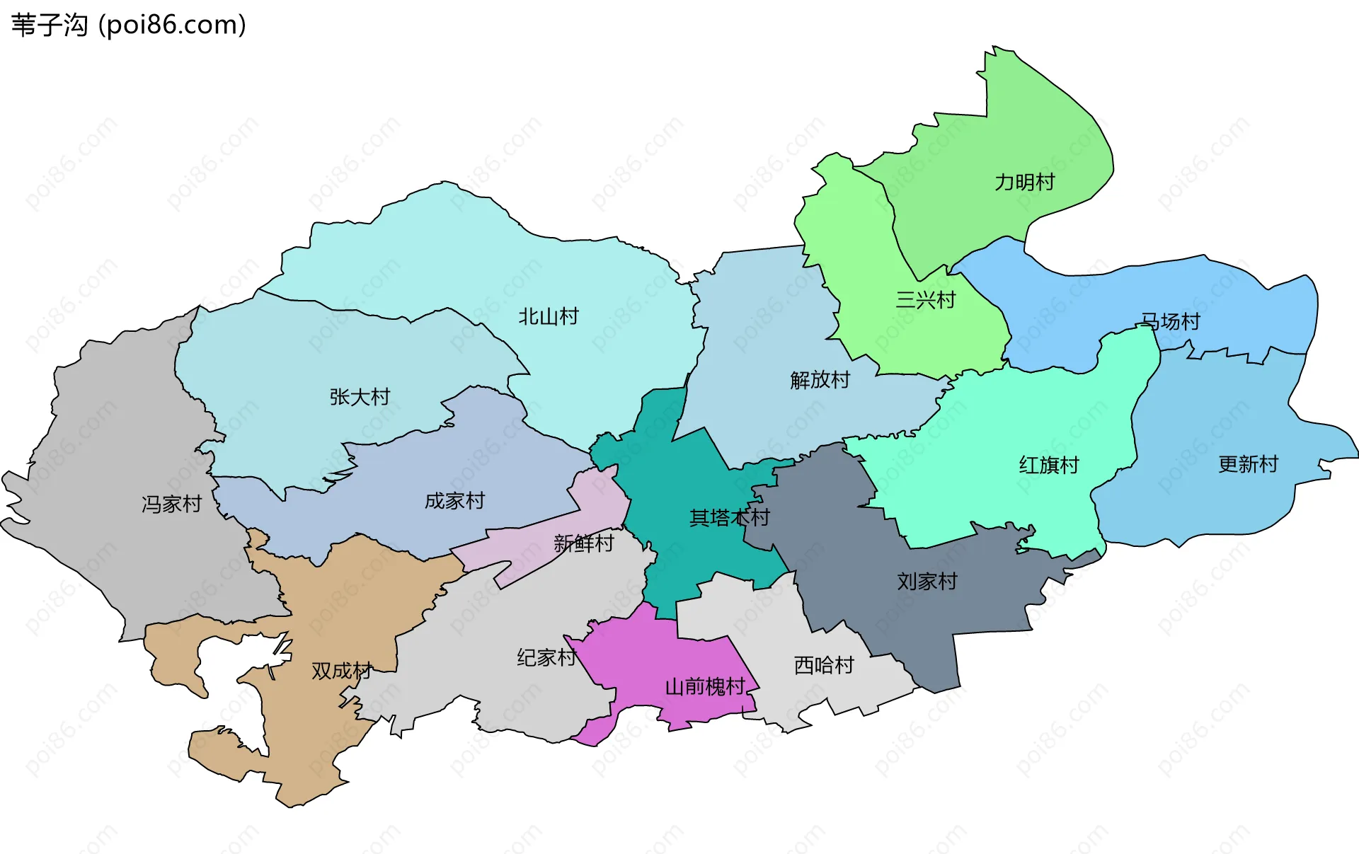 苇子沟边界地图(五级行政区划)