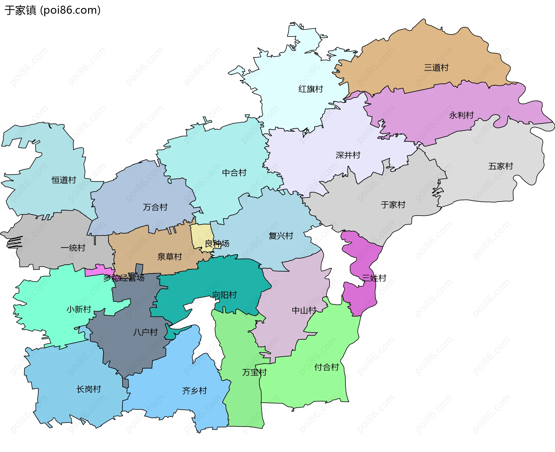 于家镇边界地图(五级行政区划)