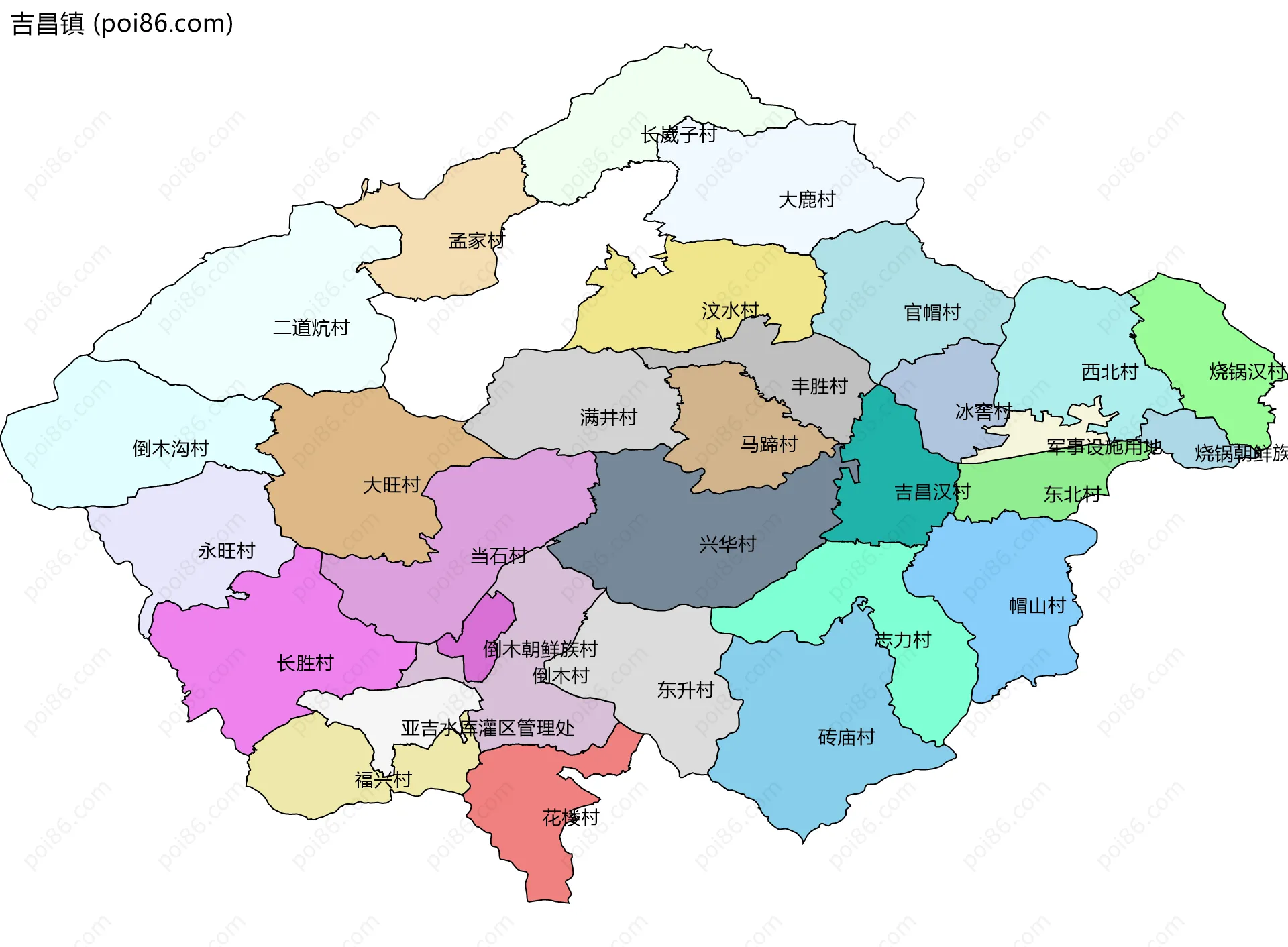 吉昌镇边界地图(五级行政区划)