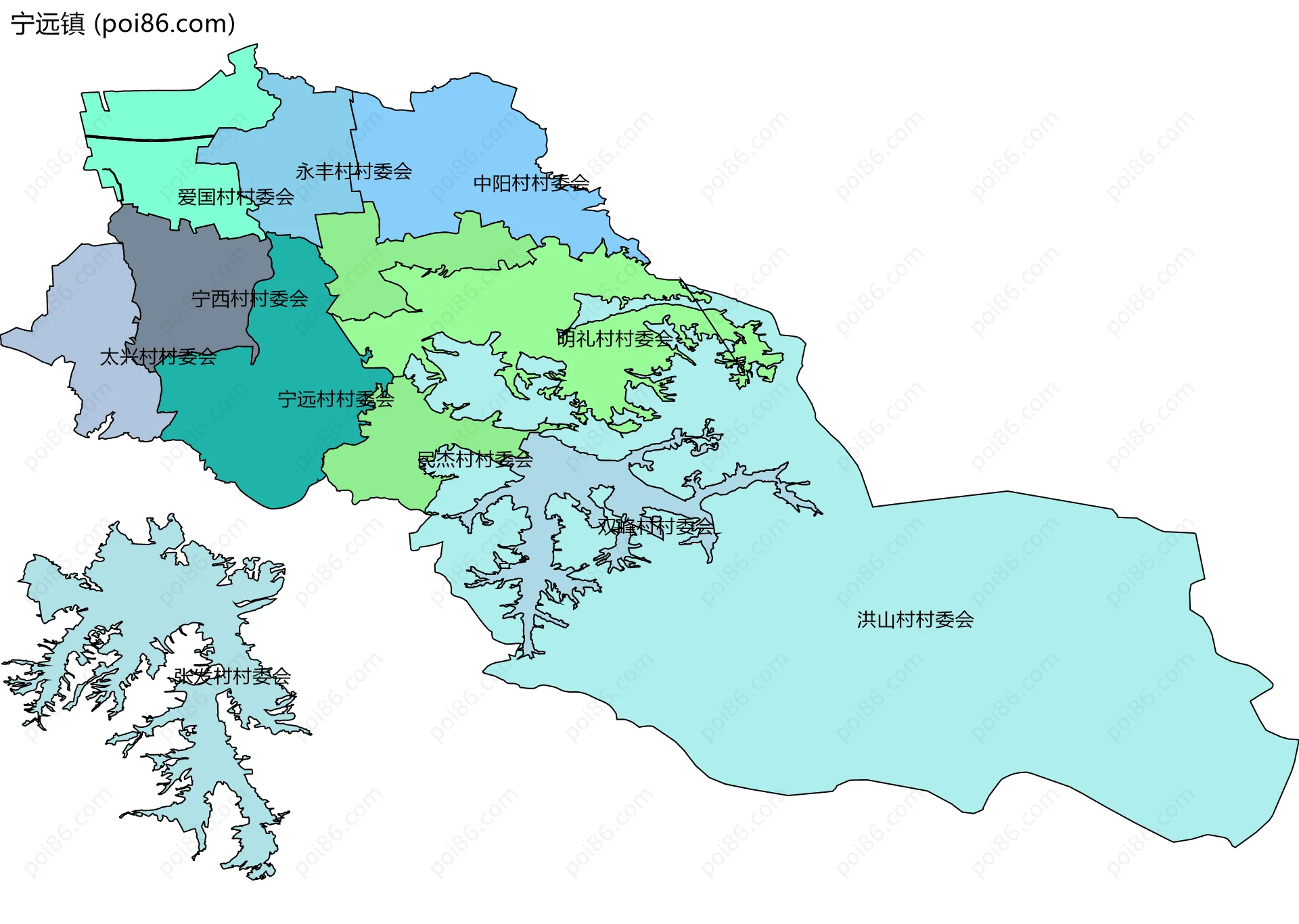 宁远镇边界地图(五级行政区划)