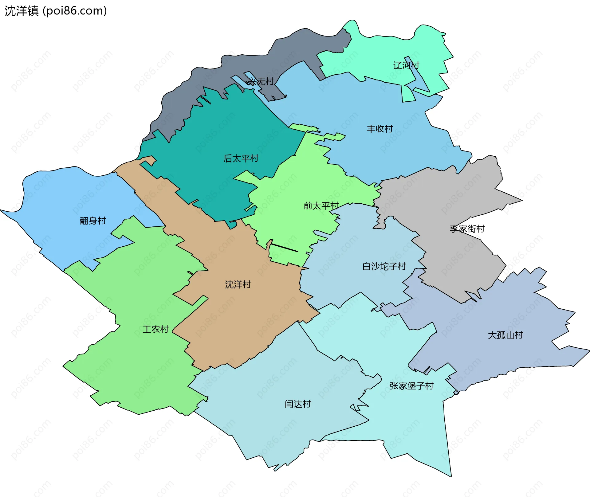 沈洋镇边界地图(五级行政区划)