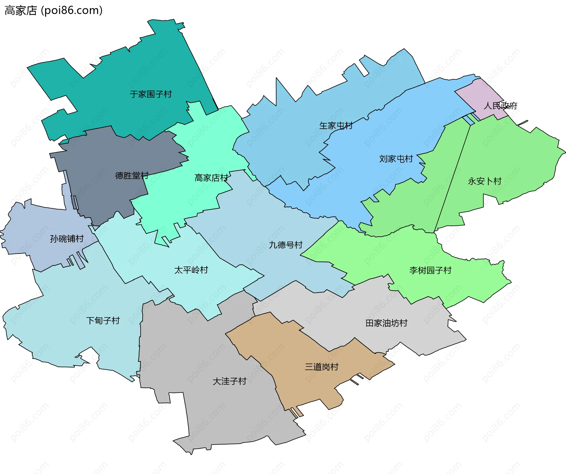 高家店边界地图(五级行政区划)