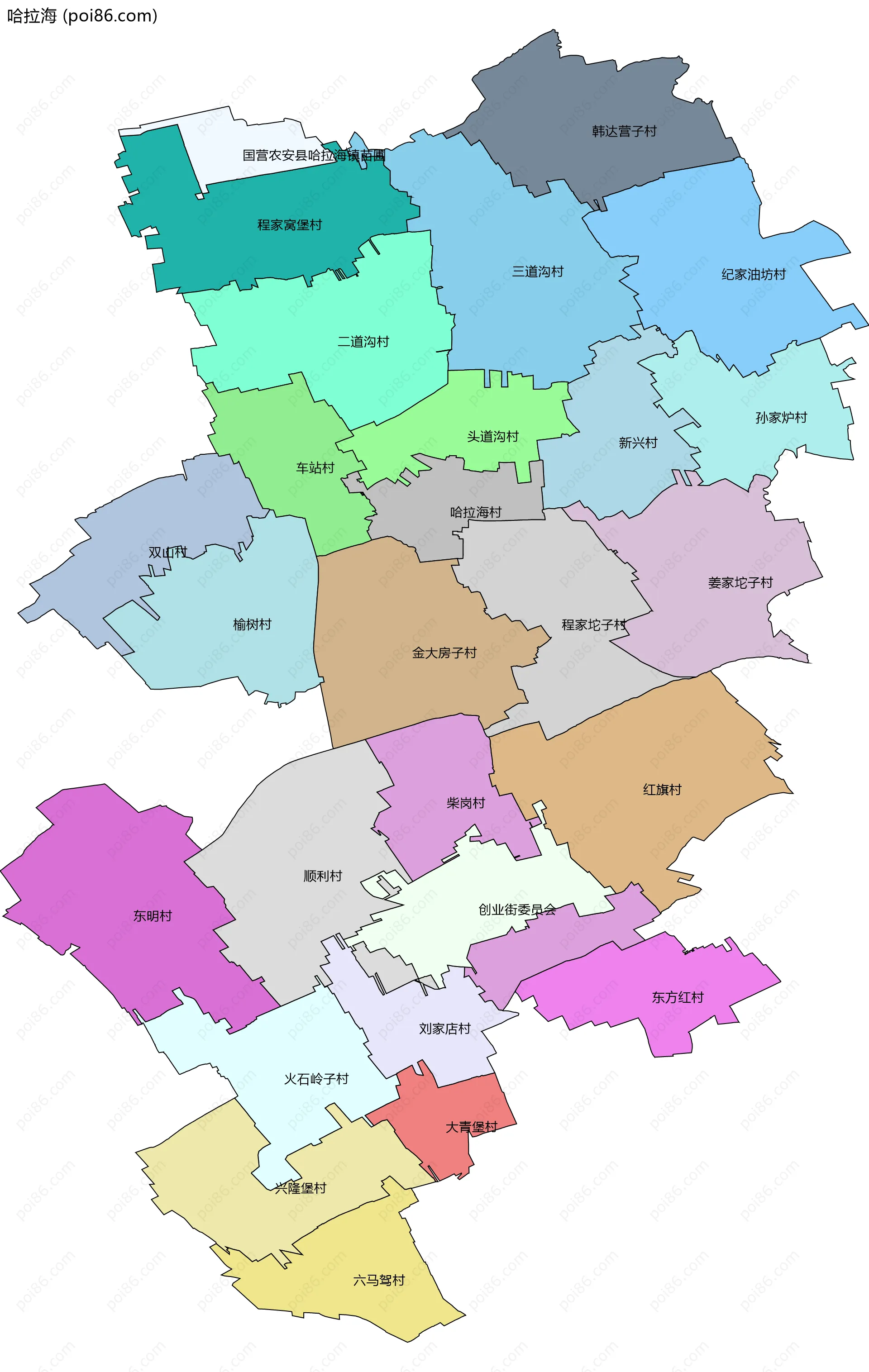 哈拉海边界地图(五级行政区划)