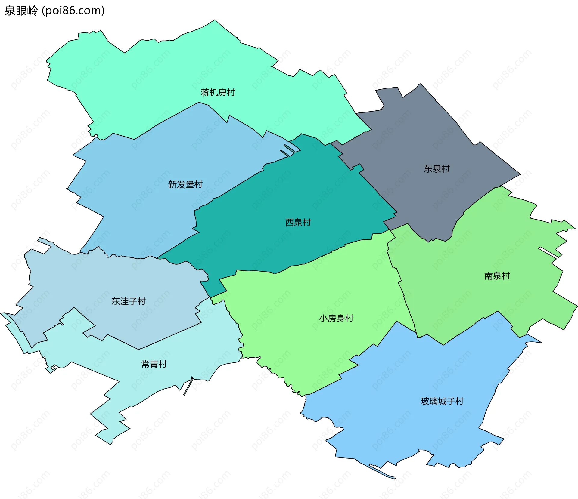 泉眼岭边界地图(五级行政区划)