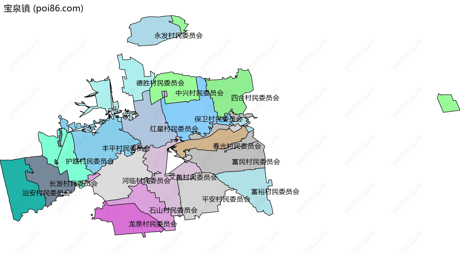 宝泉镇边界地图(五级行政区划)