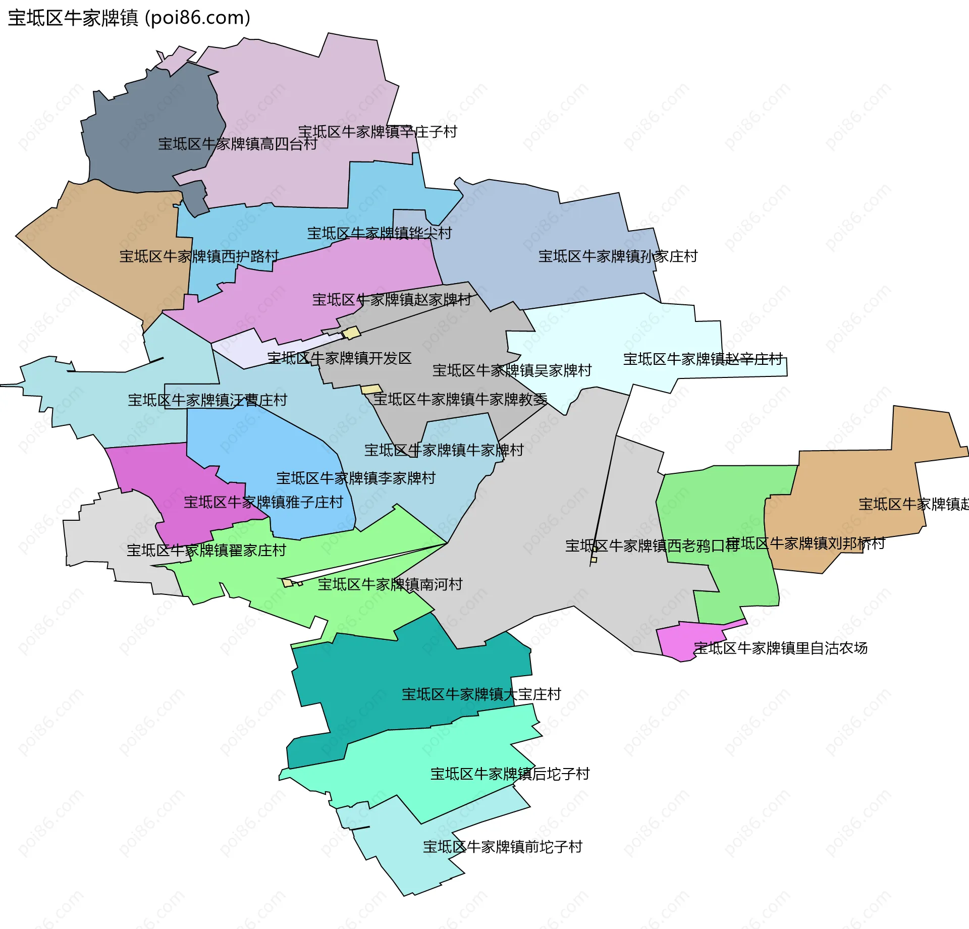 宝坻区牛家牌镇边界地图(五级行政区划)