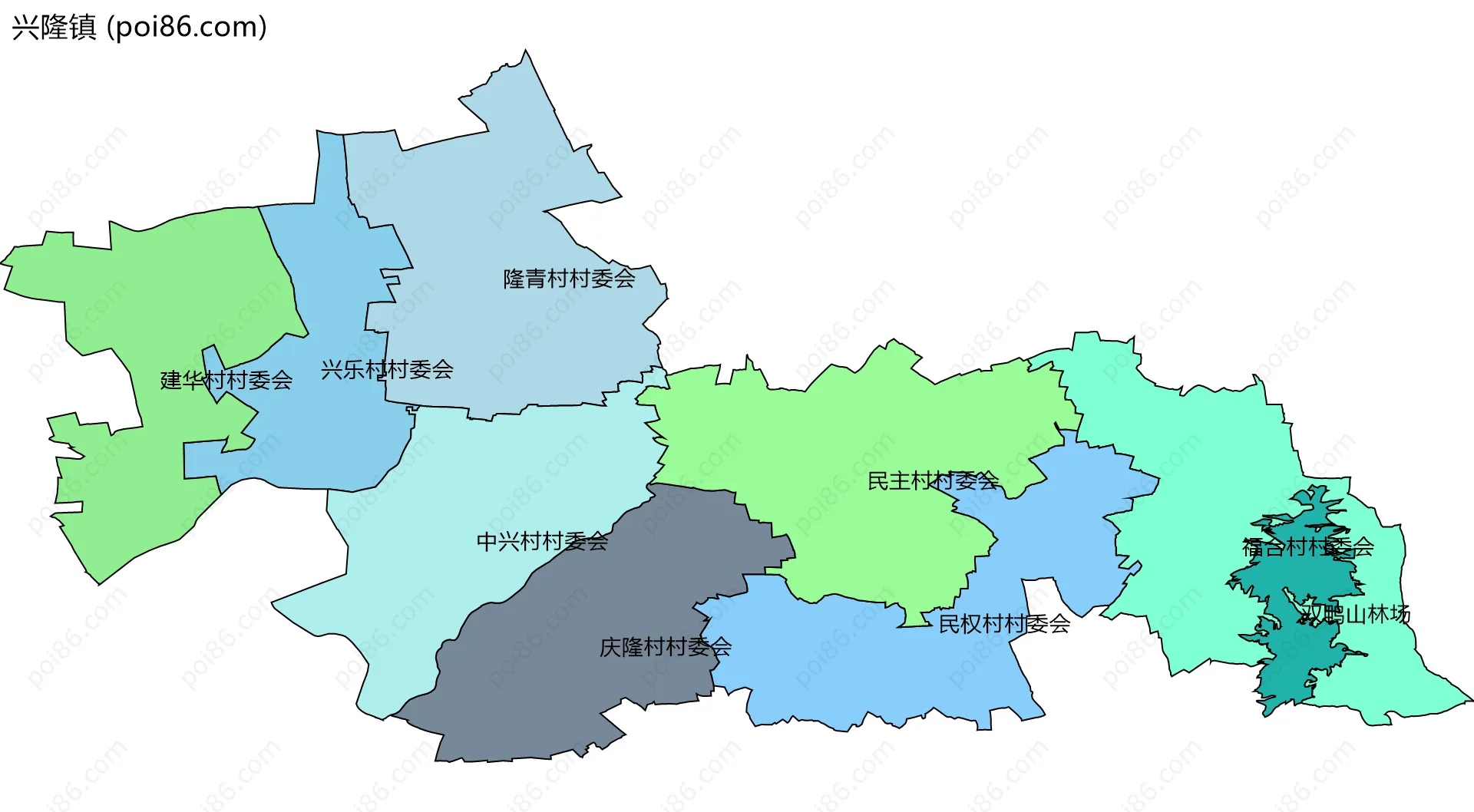 兴隆镇边界地图(五级行政区划)