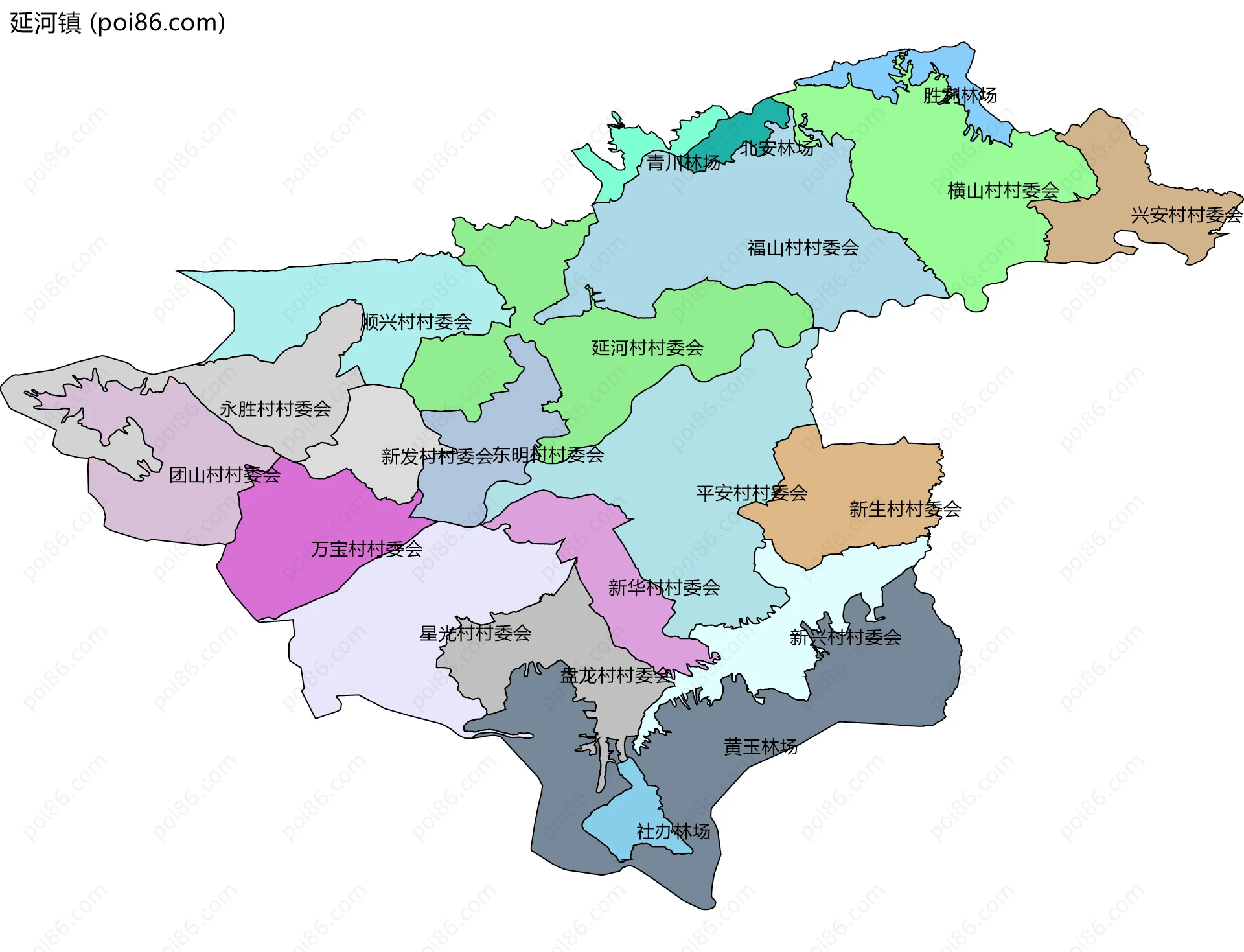 延河镇边界地图(五级行政区划)