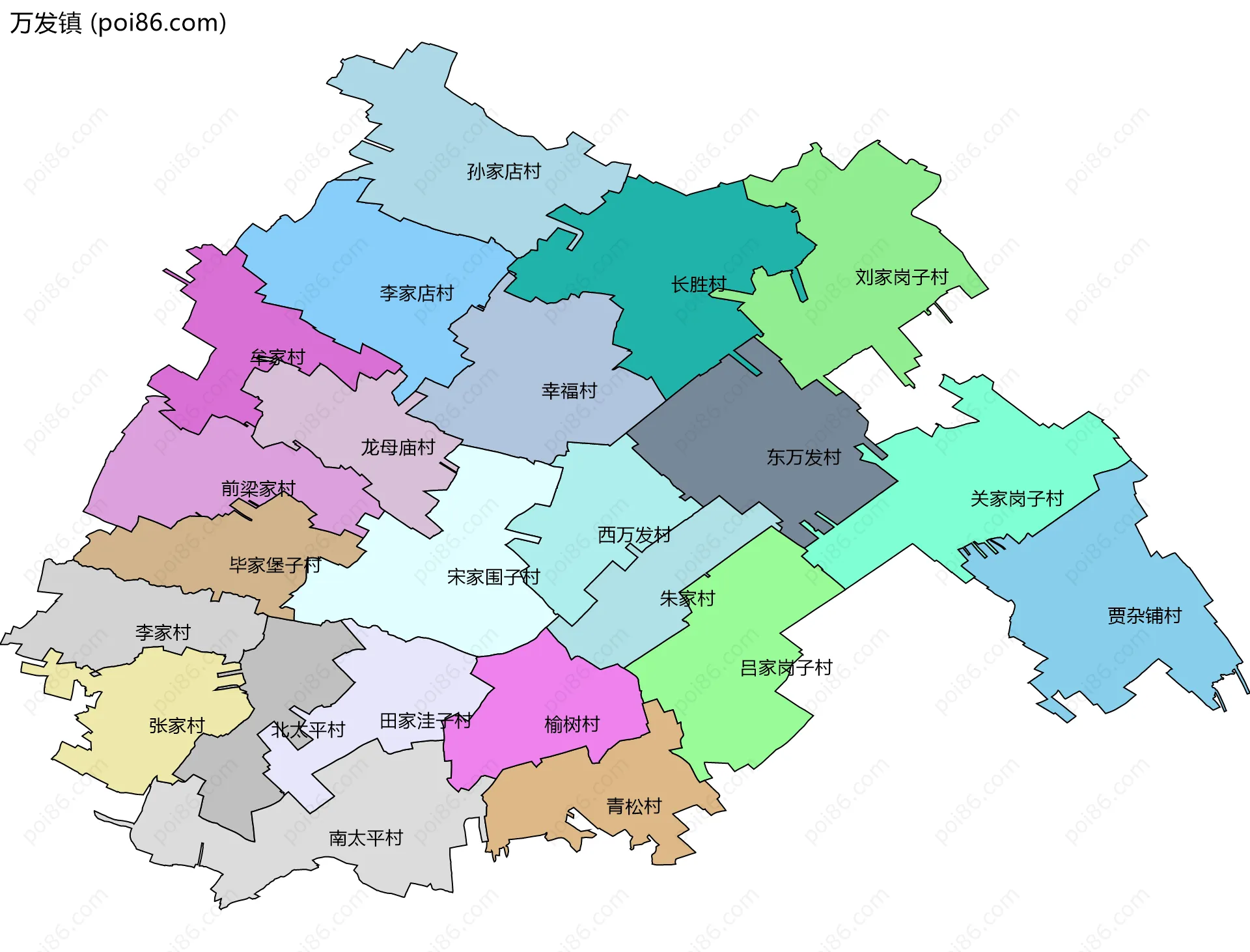 万发镇边界地图(五级行政区划)