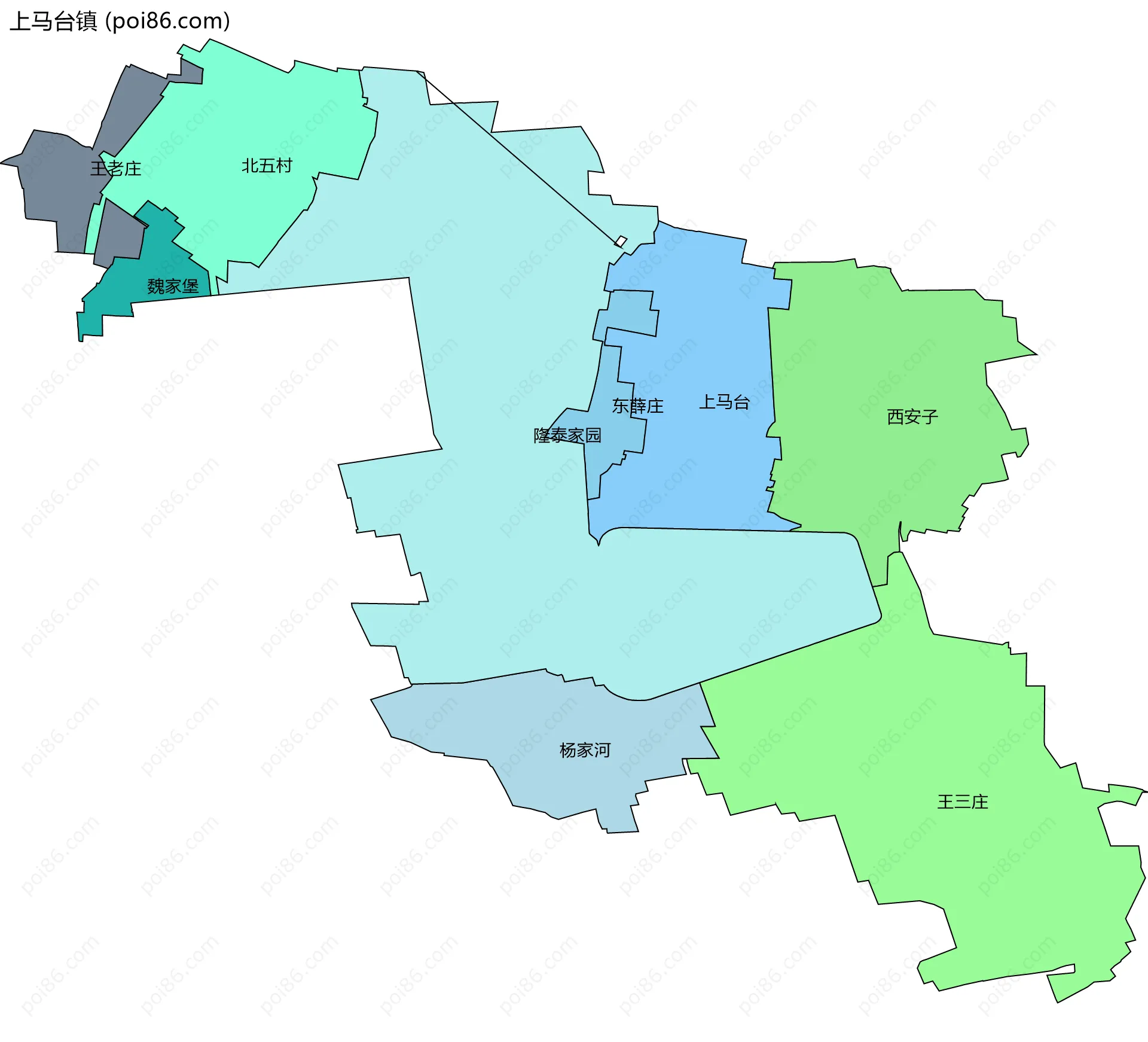 上马台镇边界地图(五级行政区划)