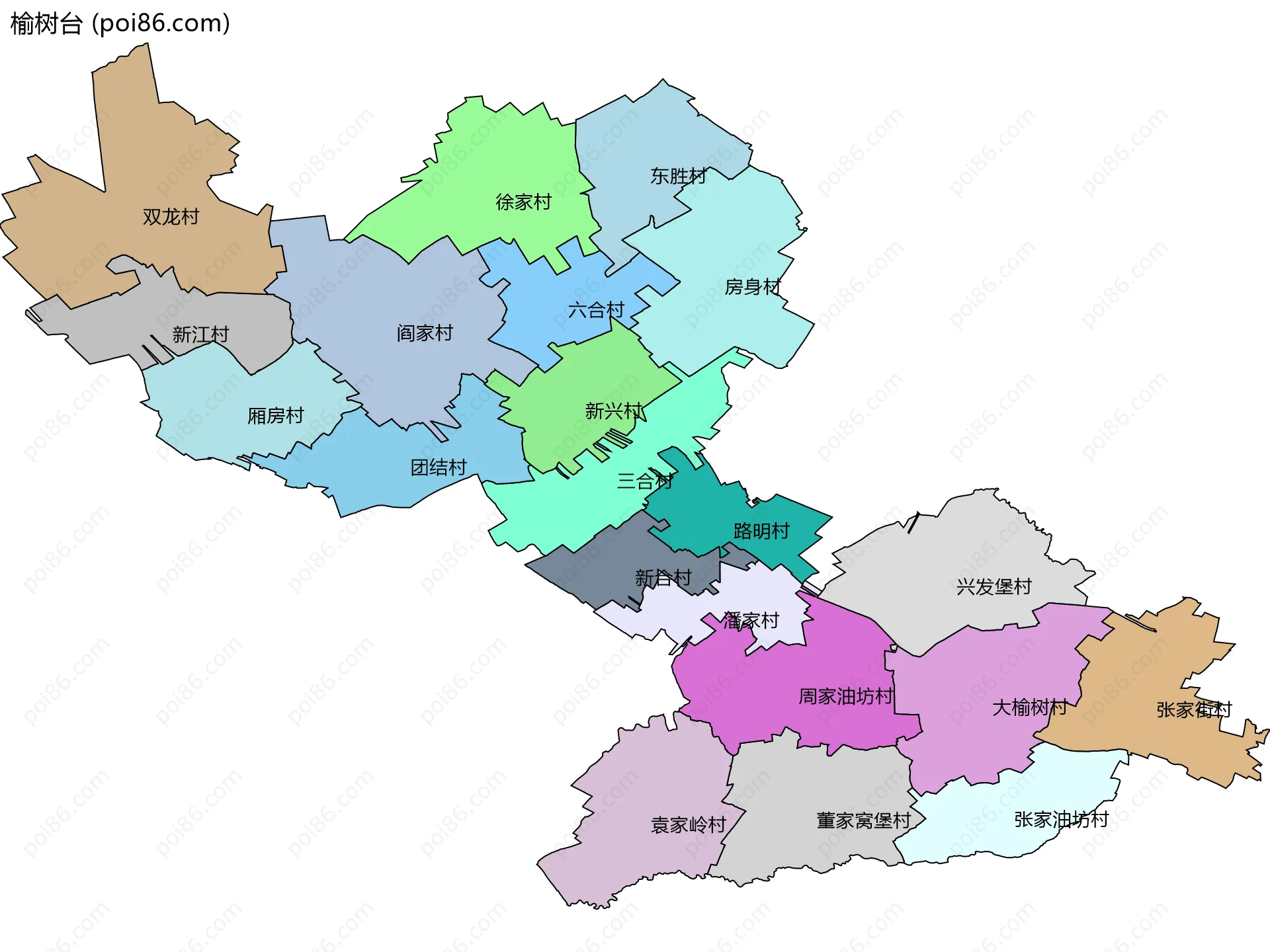 榆树台边界地图(五级行政区划)