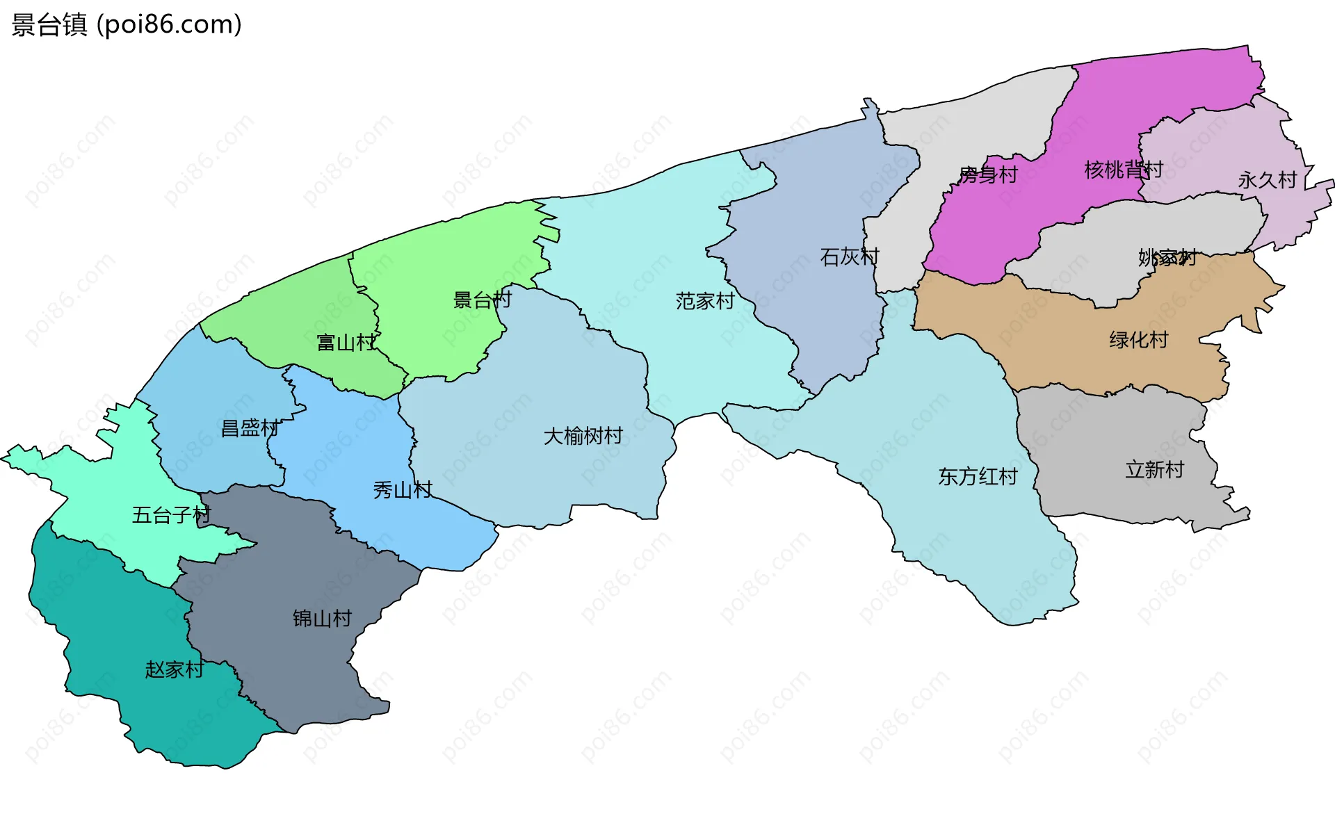 景台镇边界地图(五级行政区划)