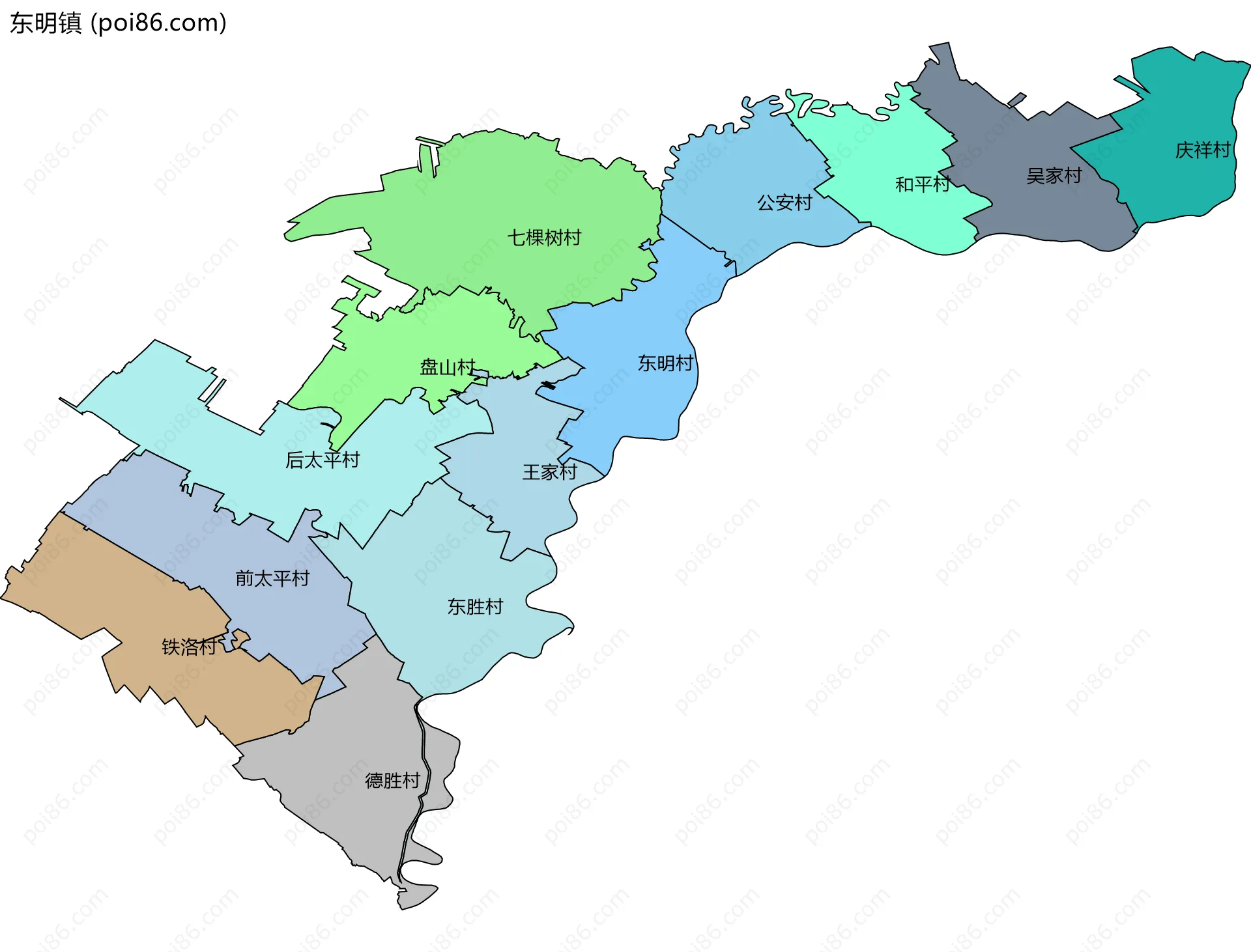 东明镇边界地图(五级行政区划)