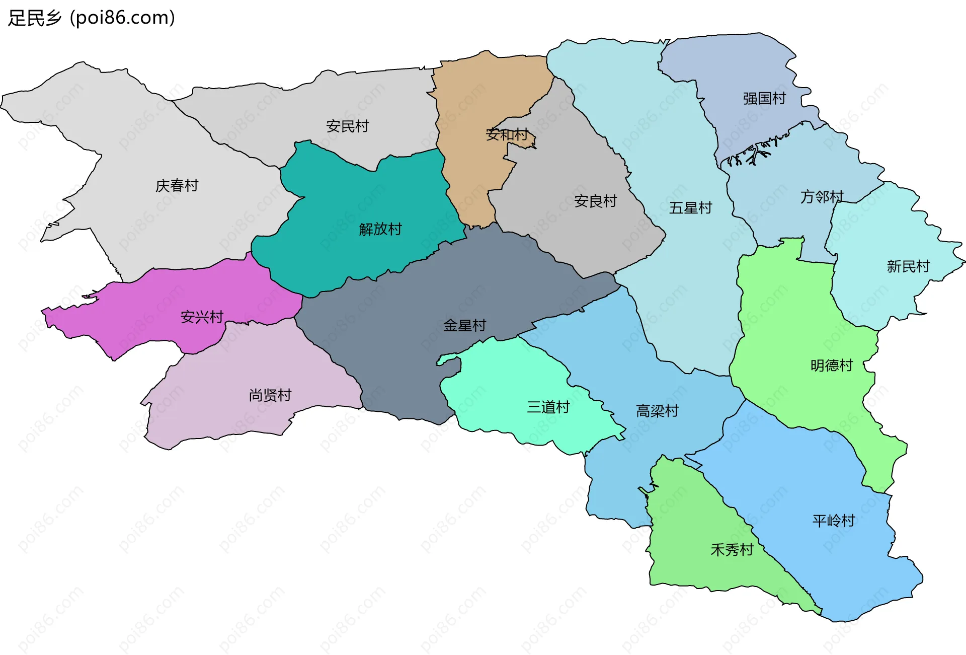 足民乡边界地图(五级行政区划)
