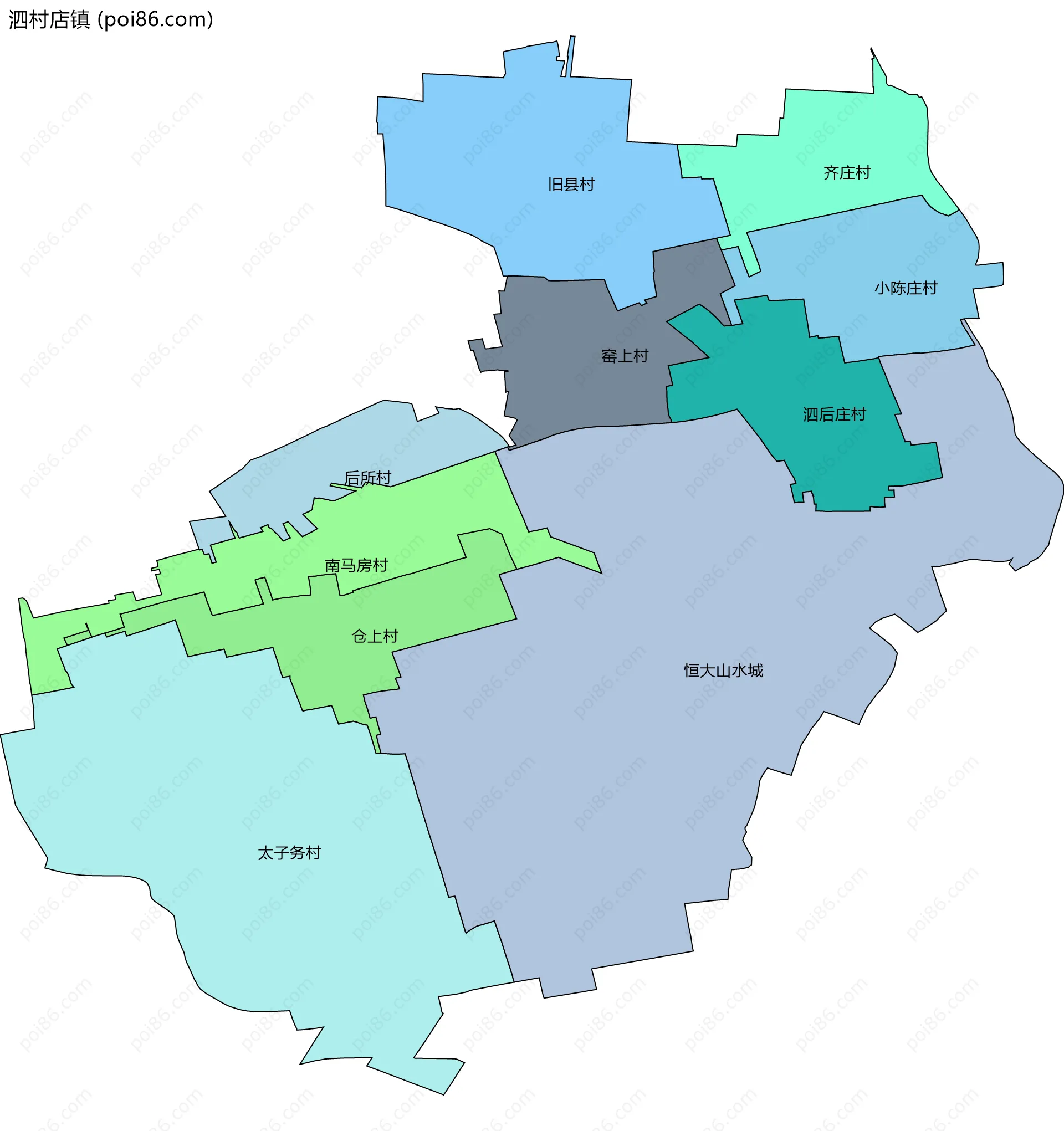 泗村店镇边界地图(五级行政区划)