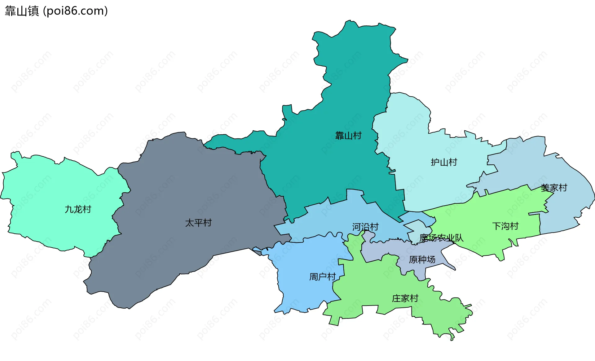 靠山镇边界地图(五级行政区划)