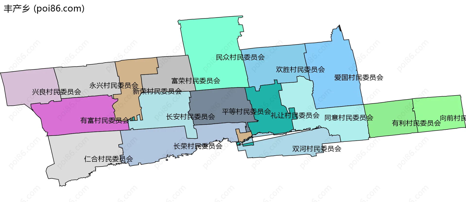 丰产乡边界地图(五级行政区划)