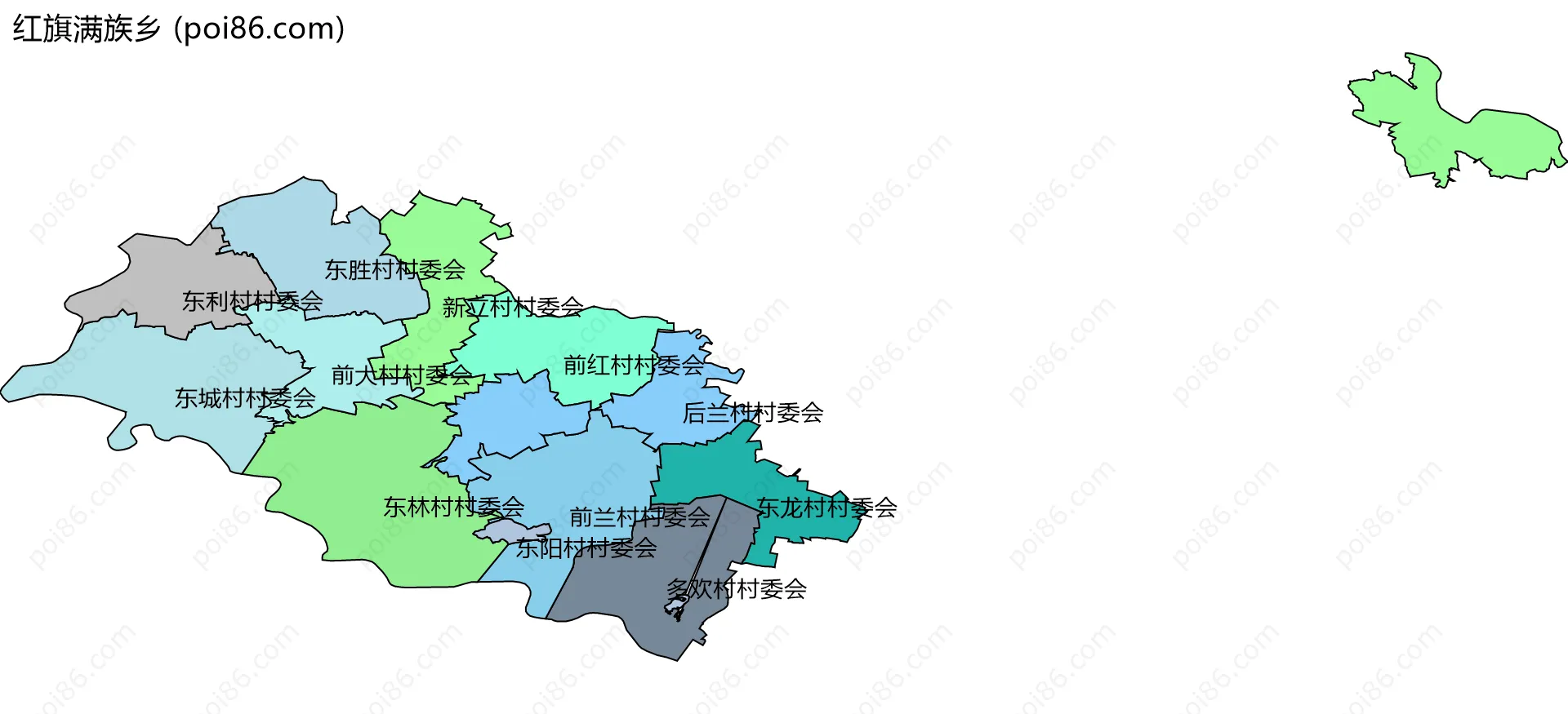 红旗满族乡边界地图(五级行政区划)