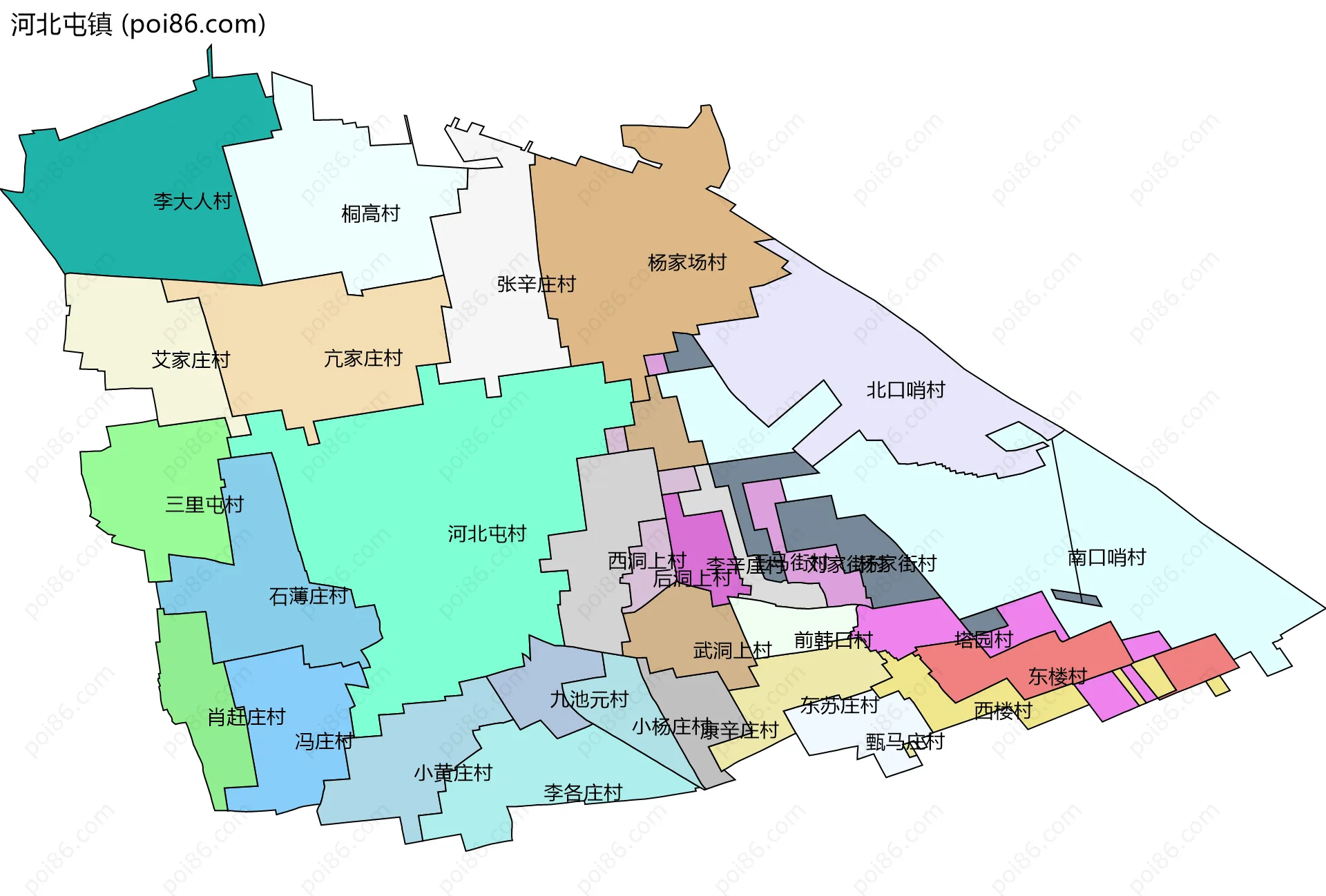 河北屯镇边界地图(五级行政区划)