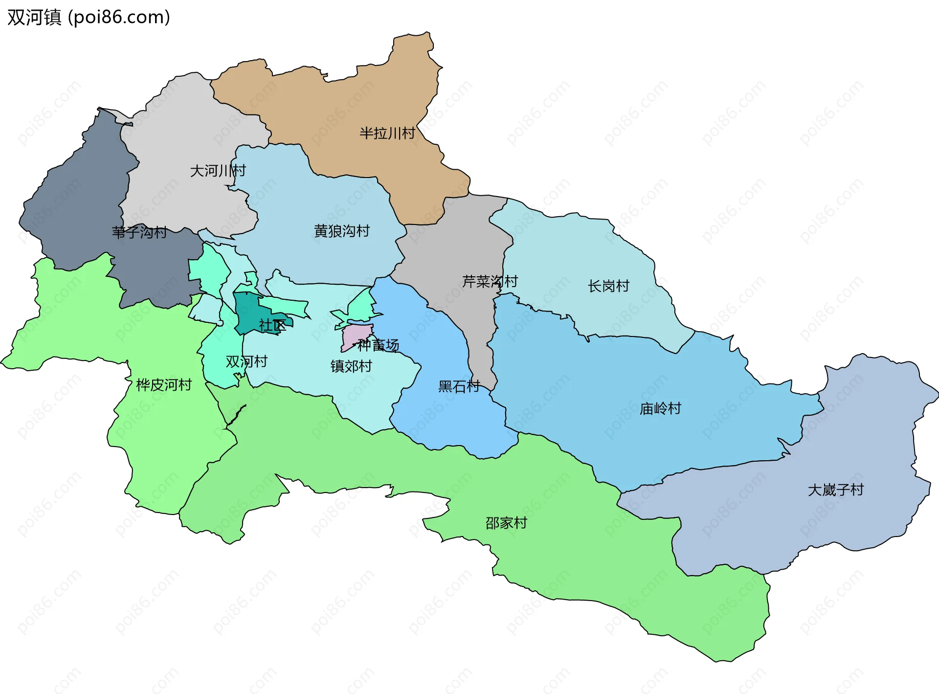 双河镇边界地图(五级行政区划)