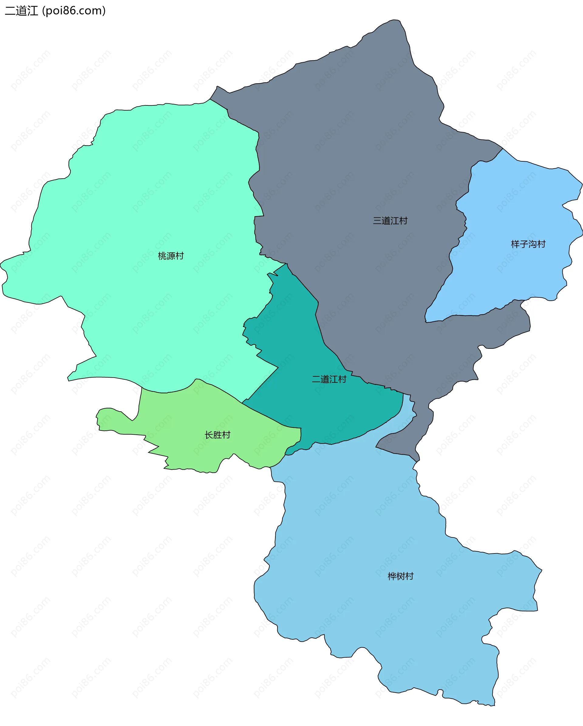二道江边界地图(五级行政区划)
