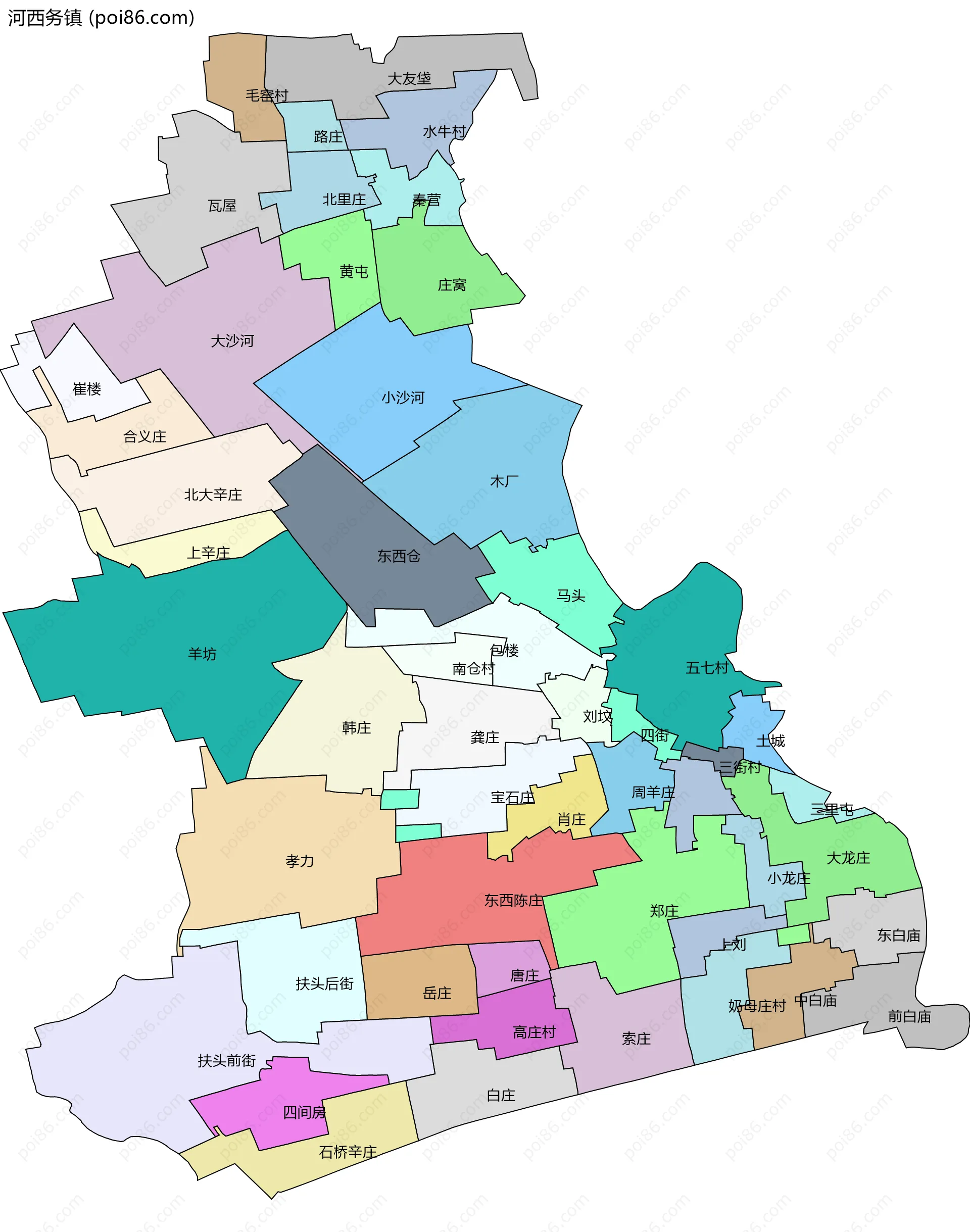 河西务镇边界地图(五级行政区划)