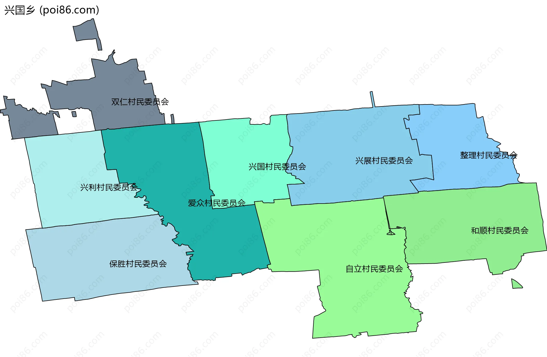 兴国乡边界地图(五级行政区划)