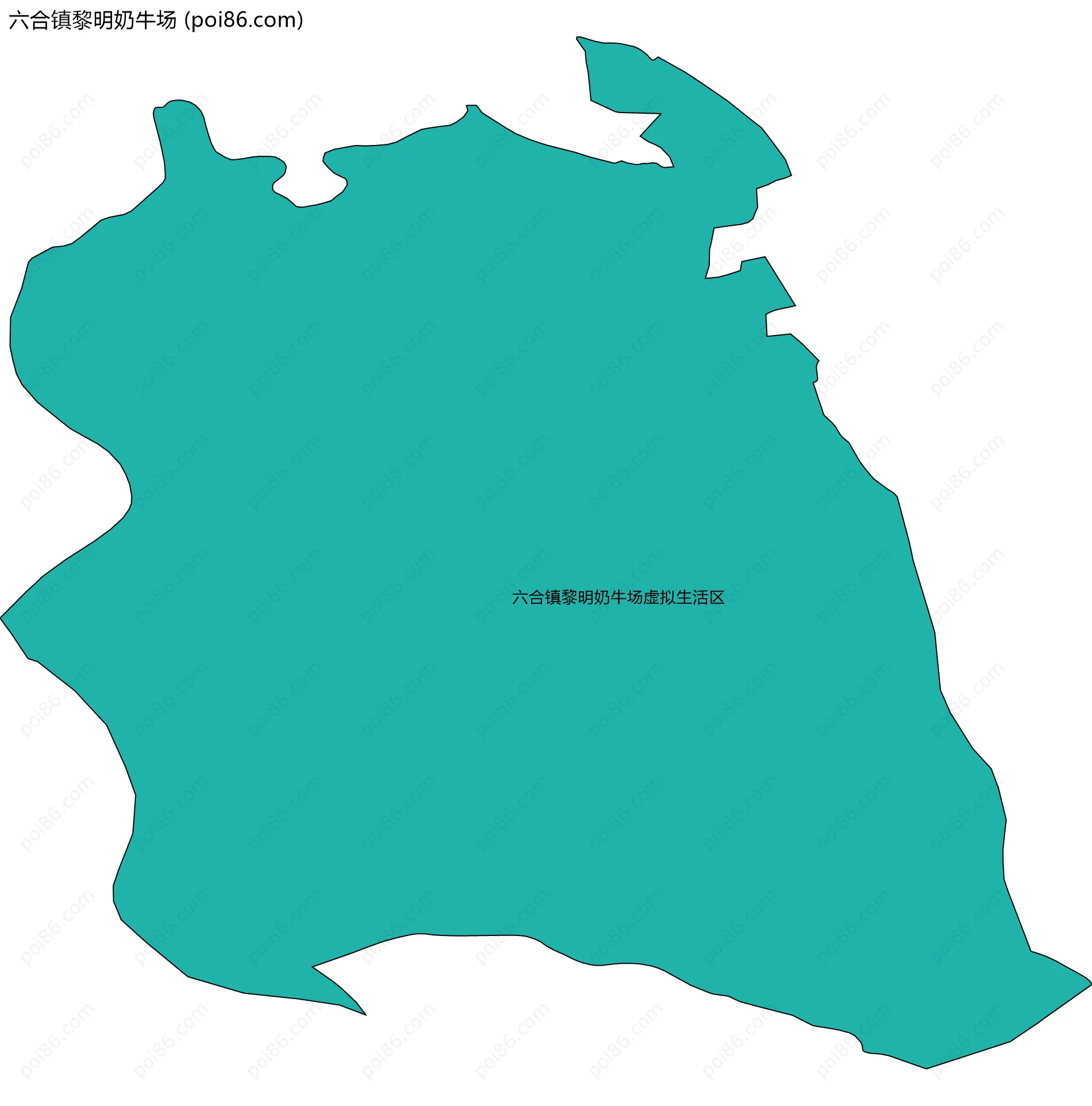 六合镇黎明奶牛场边界地图(五级行政区划)