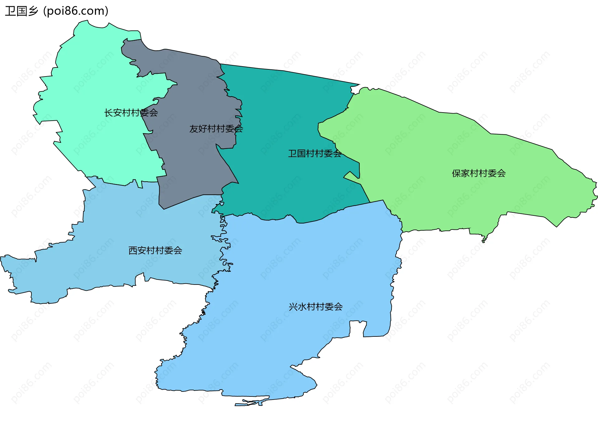 卫国乡边界地图(五级行政区划)