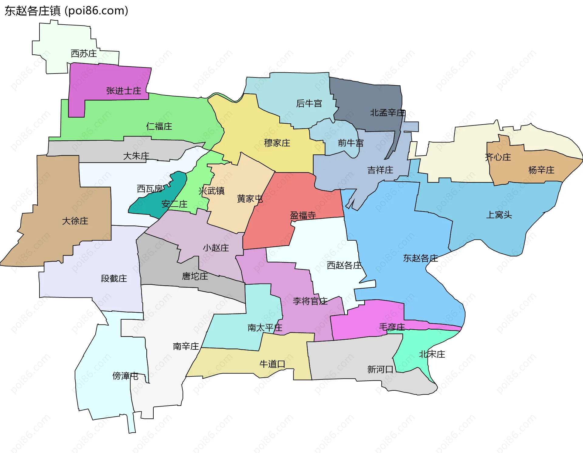 东赵各庄镇边界地图(五级行政区划)