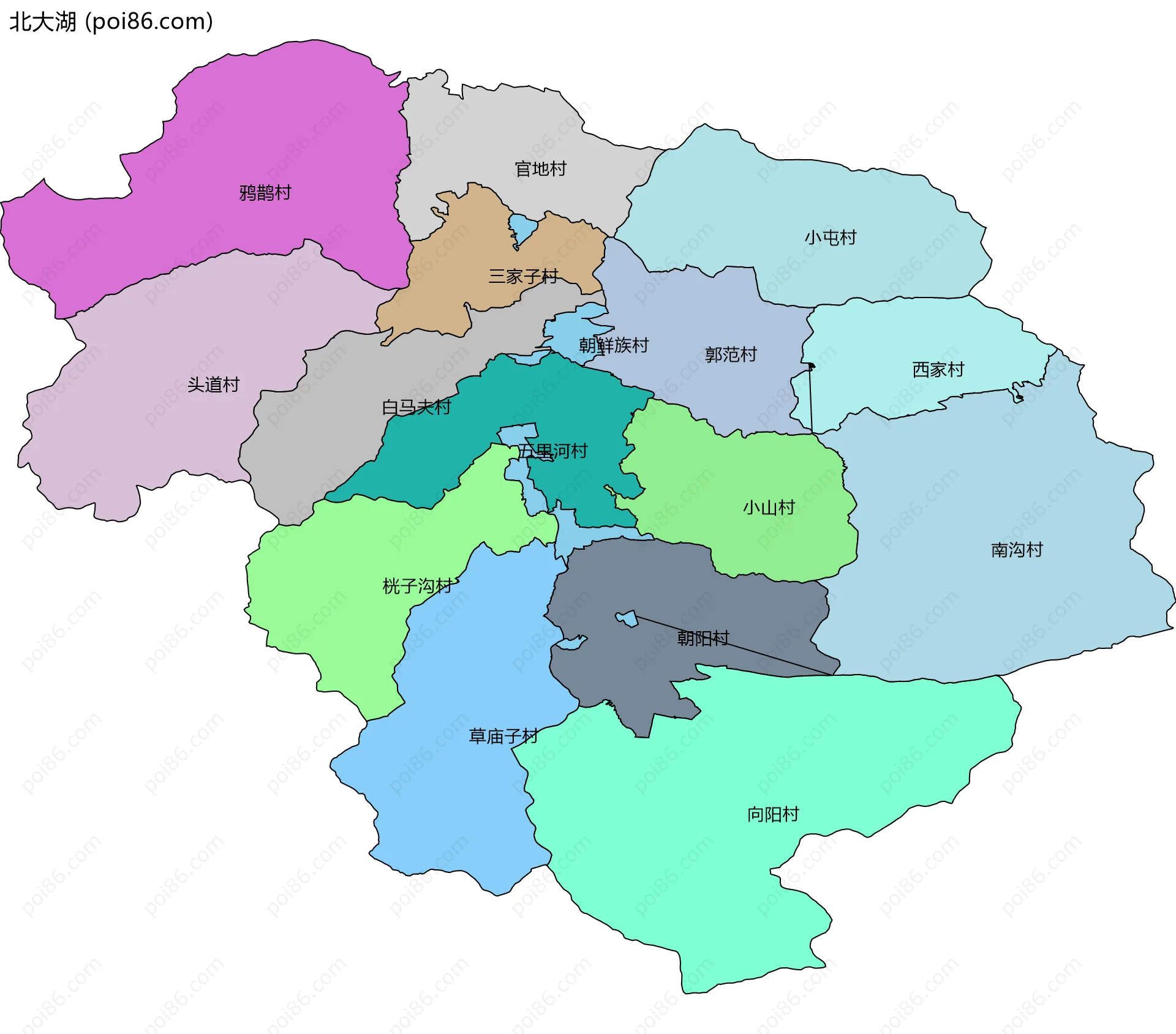 北大湖边界地图(五级行政区划)