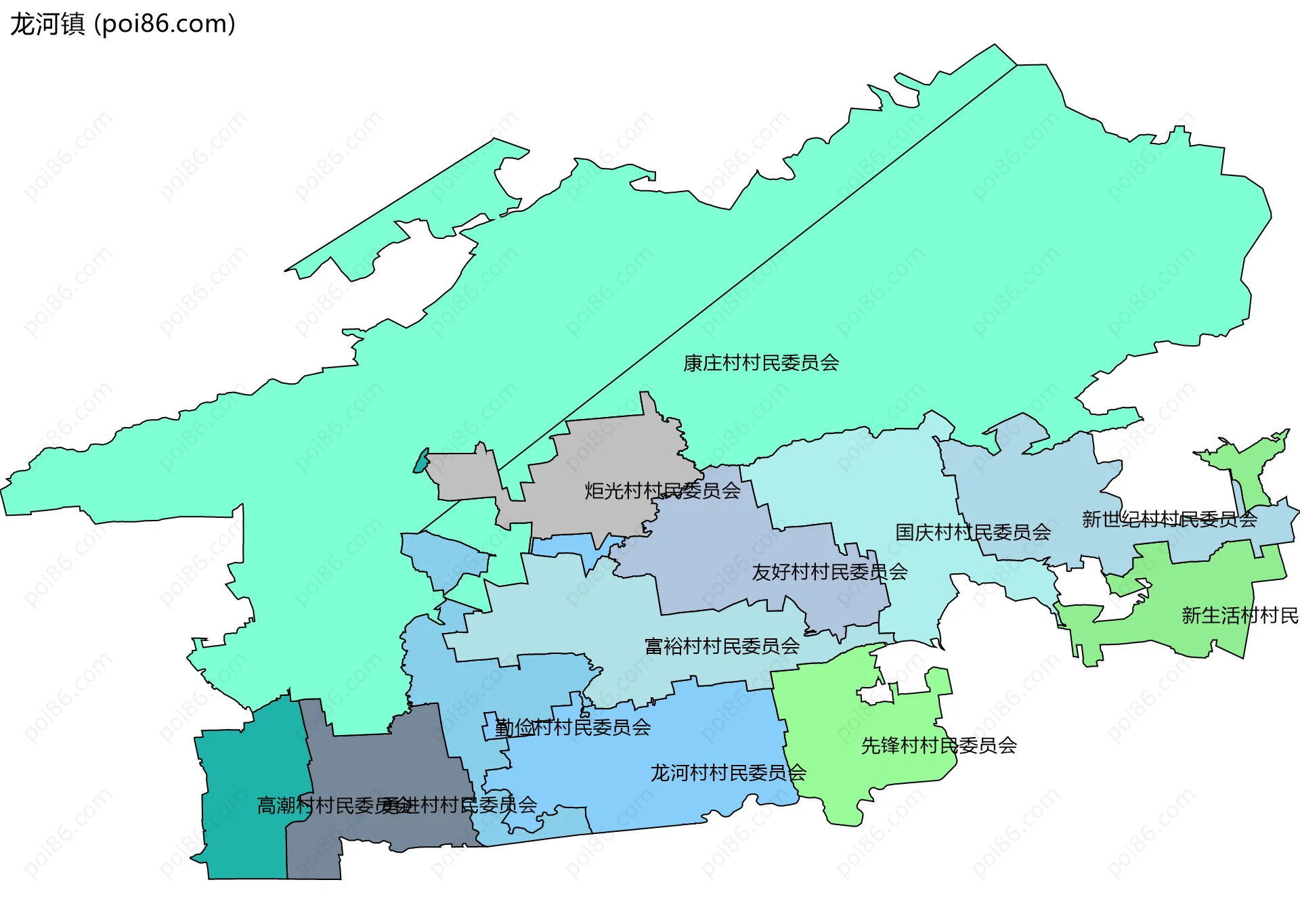 龙河镇边界地图(五级行政区划)
